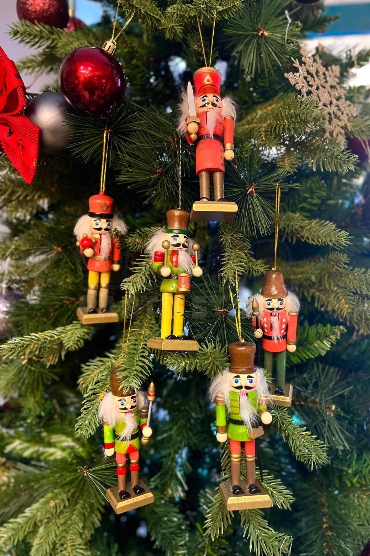 Yılbaşı Ağacına Asılan Retro Fındıkkıran 6lı 13 Cm Kurşun Asker Nutcracker Yılbaşı Yeni Yıl Dekoru