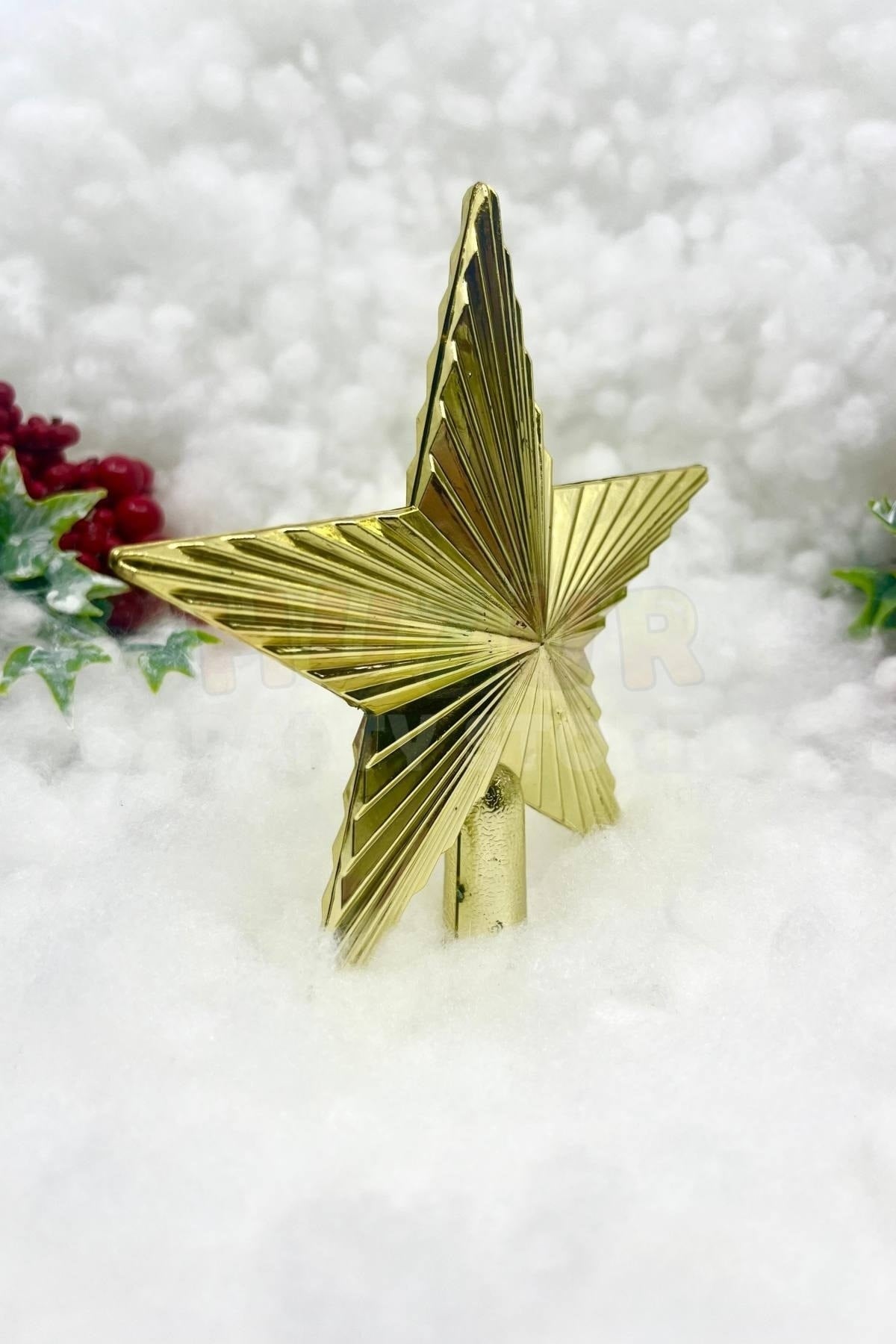 Yılbaşı Çam Ağacı Tepeliği Gold Renk Parlak 15x15 Cm Altın Sarısı Yeni Yıl Sert Yıldız Tepelik