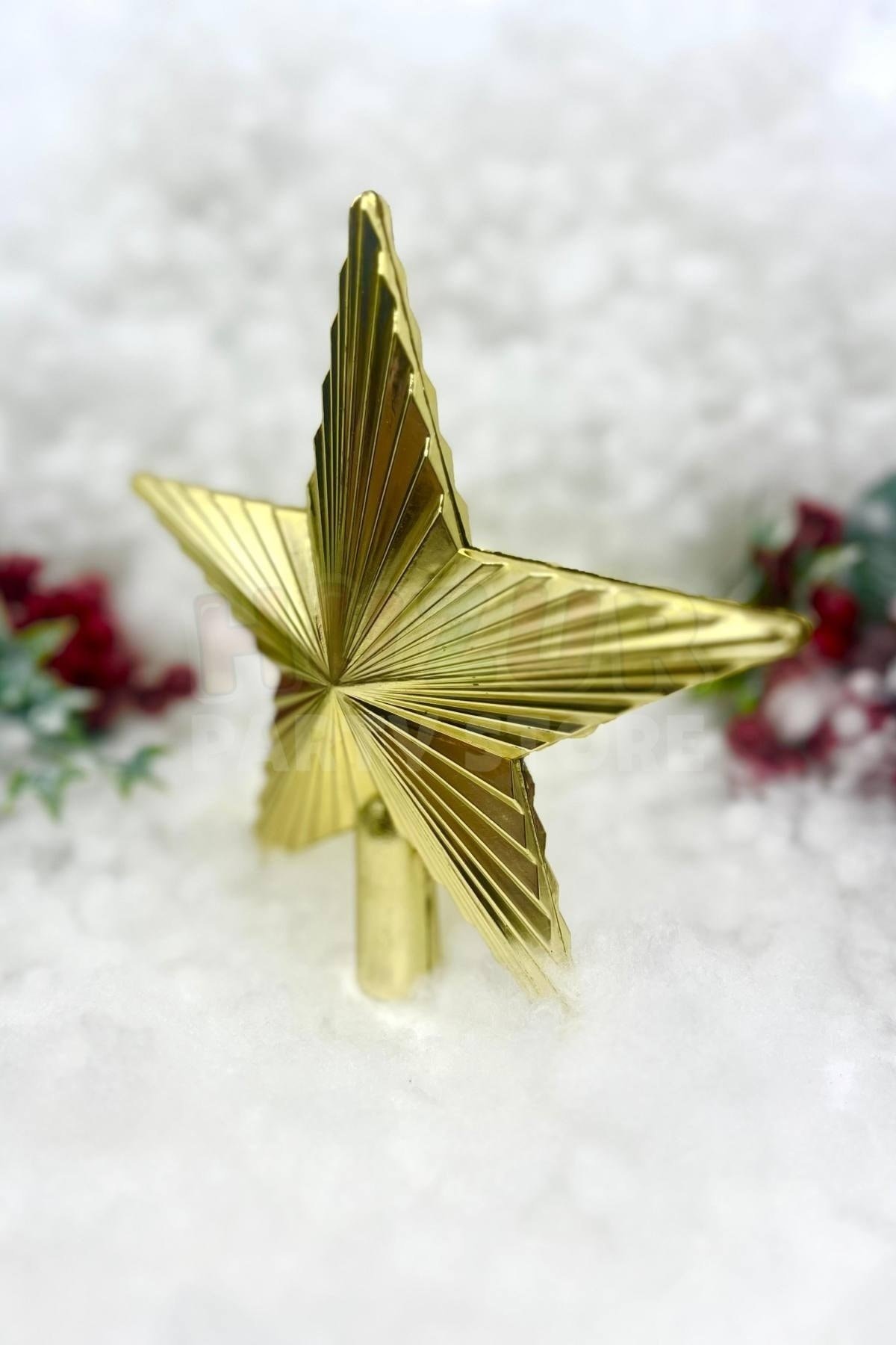 Yılbaşı Çam Ağacı Tepeliği Gold Renk Parlak 20x20 Cm Altın Sarısı Yeni Yıl Sert Yıldız Tepelik