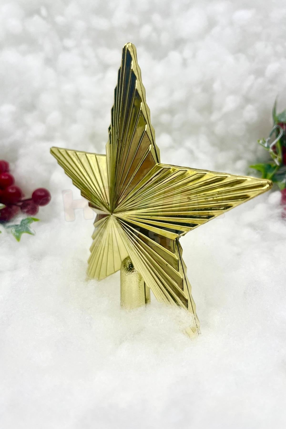 Yılbaşı Çam Ağacı Tepeliği Gold Renk Parlak 15x15 Cm Altın Sarısı Yeni Yıl Sert Yıldız Tepelik