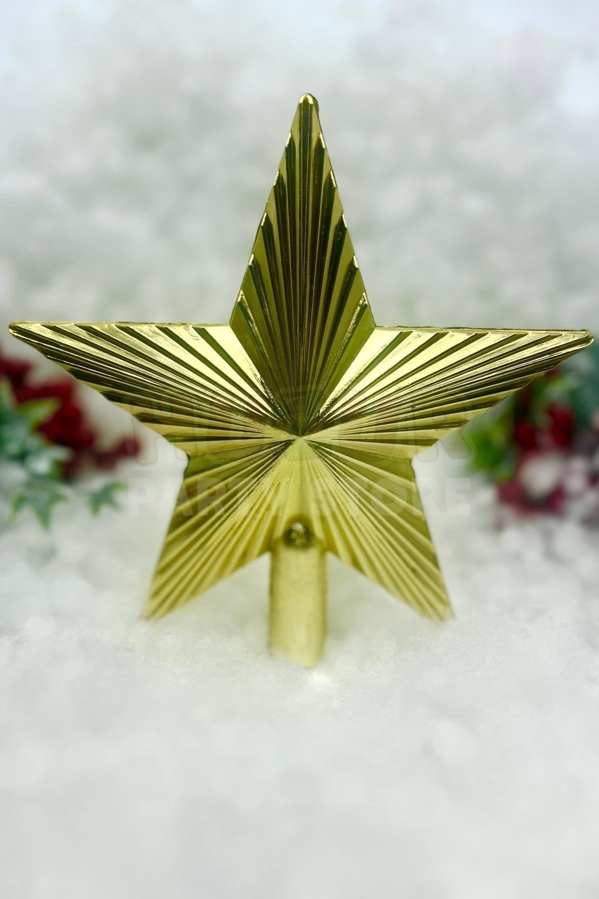 Yılbaşı Çam Ağacı Tepeliği Gold Renk Parlak 20x20 Cm Altın Sarısı Yeni Yıl Sert Yıldız Tepelik