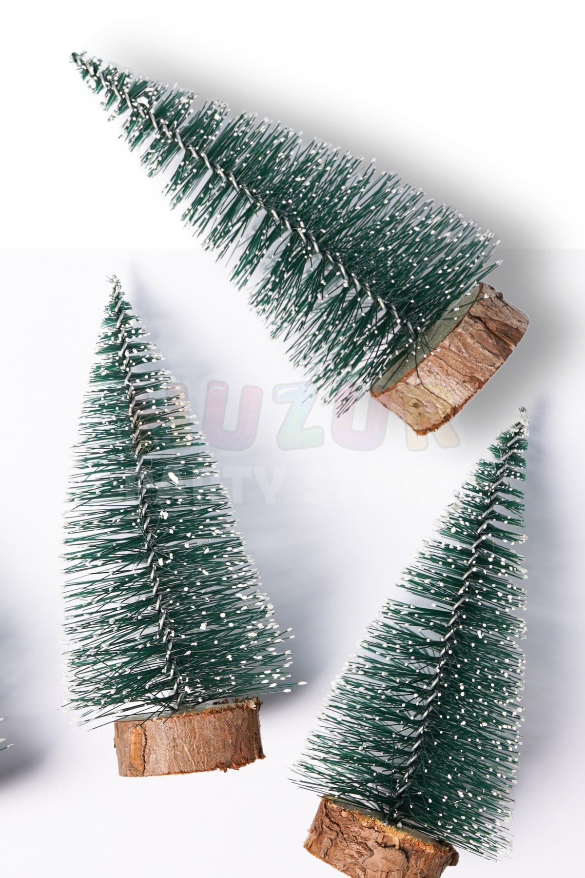 Yılbaşı Masa Üzeri Nevada Ağaç Mini Masa Çam Ağacı 15 Cm Uçlarına Kar Yağmış Kütük Tabanlı Karlı