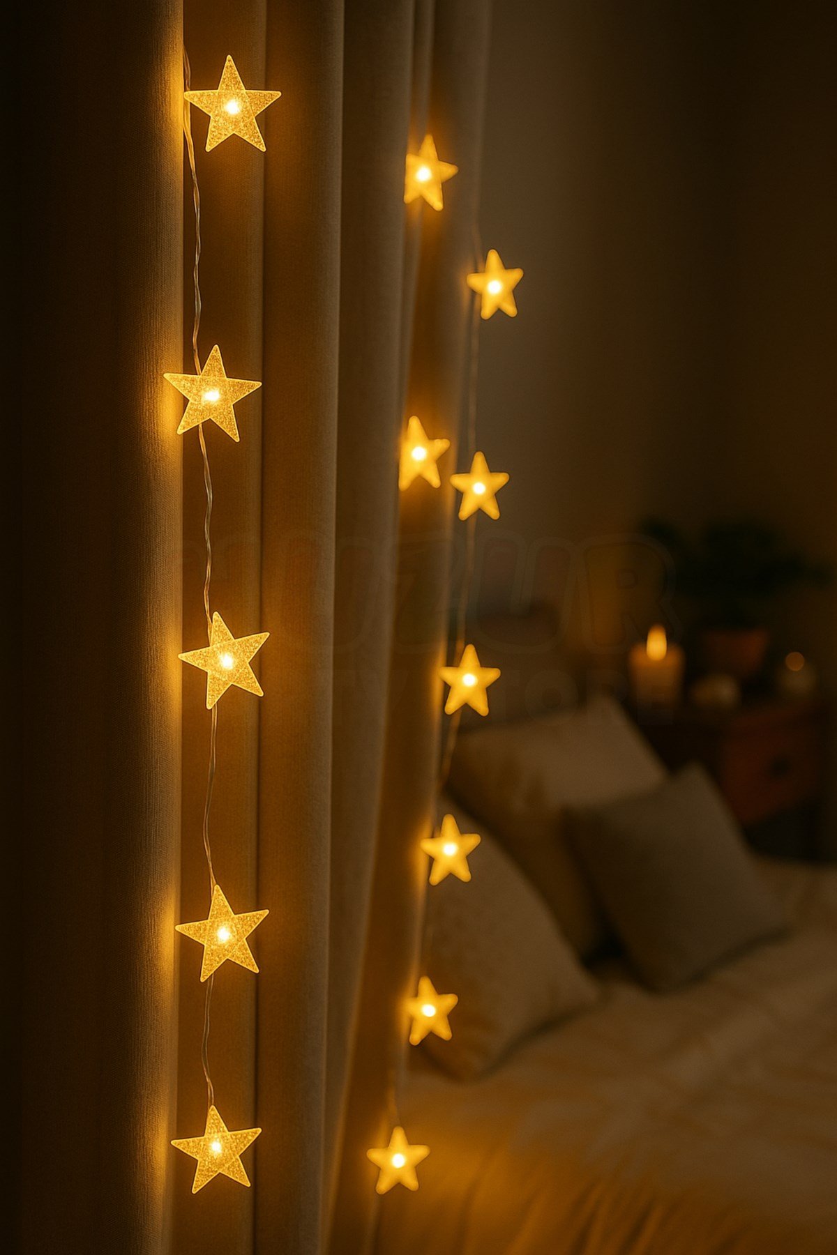 Yıldız Şekilli Yılbaşı Ağacı Işık Süsü 4 Metre 20 Led Günışığı Renk Fişli Çam Ağaç Dekor Aydınlatma