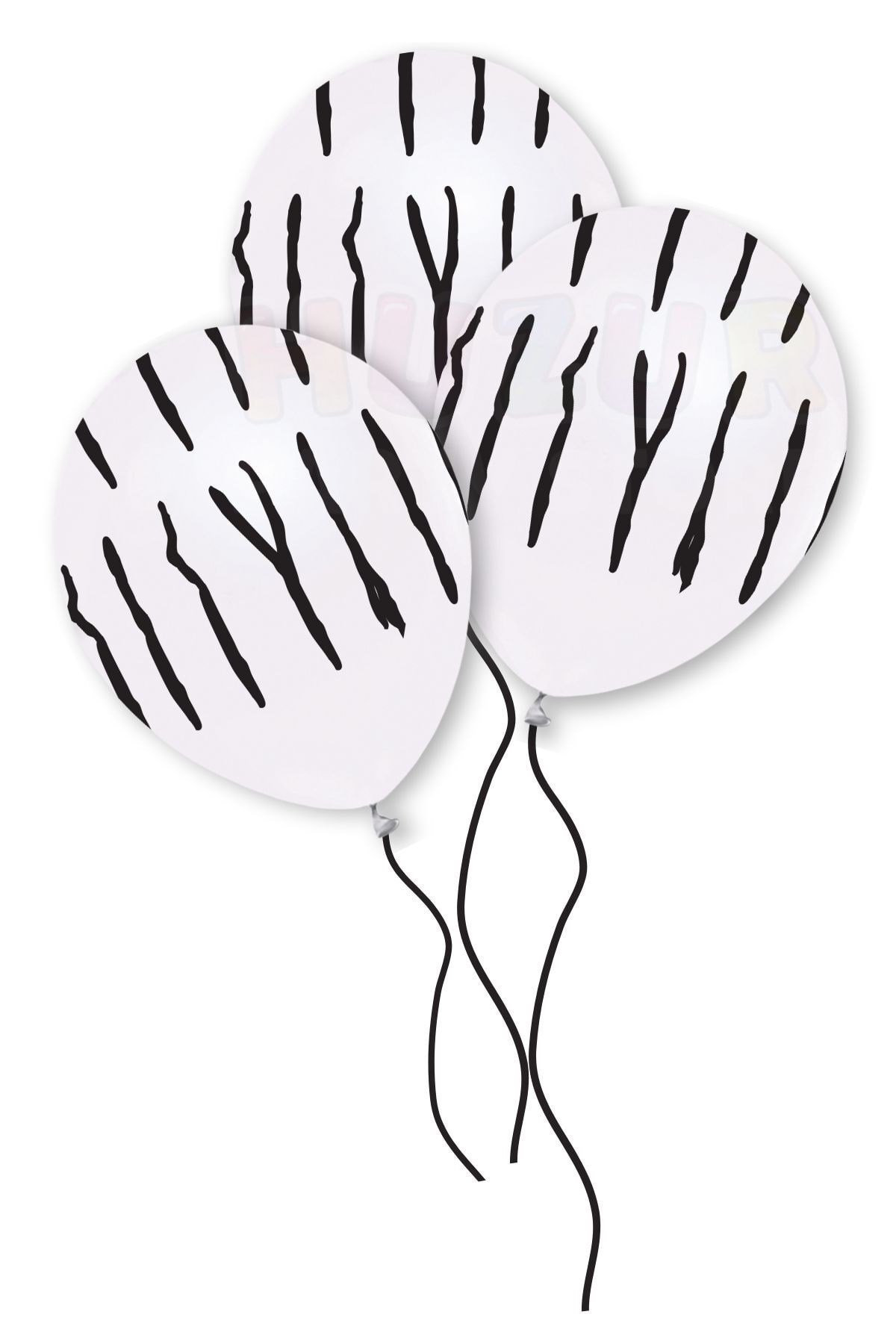 Zebra Desen Baskılı Beyaz Balon 10 Adet 30 Cm Safari Konsept Temalı Çizgi Detaylı Doğum Günü Partisi