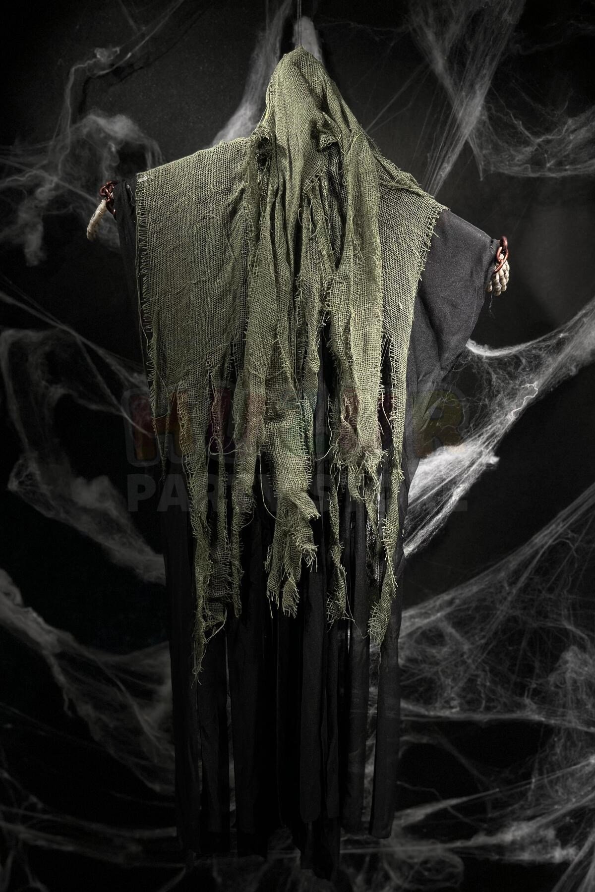 Zincir Detaylı Yeşil Cadı 110 Cm Pilli Sese Duyarlı Işıklı Halloween Cadılar Bayramı Parti Dekoru