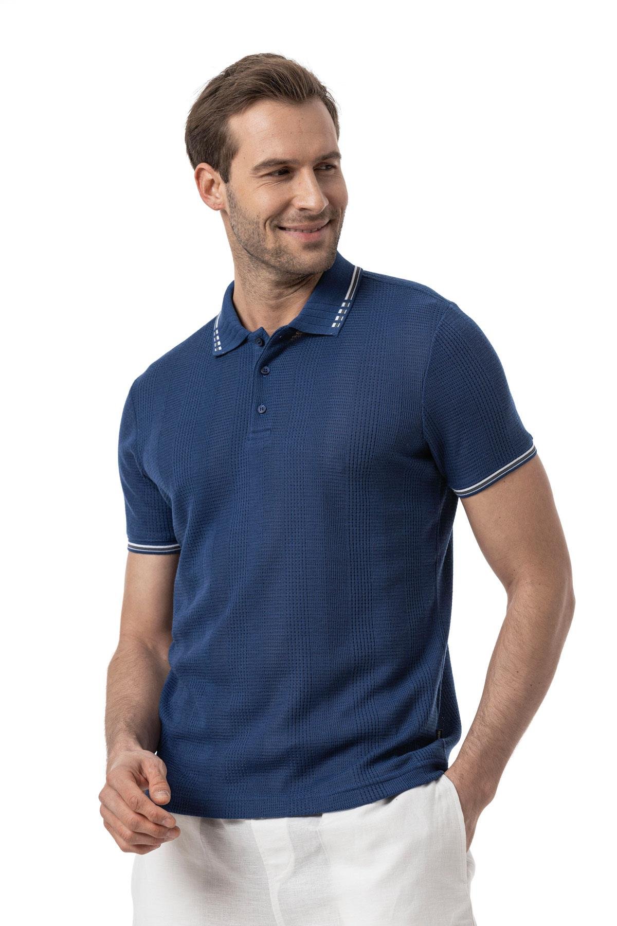 Striped Collar Waffle - Polo Shirt
