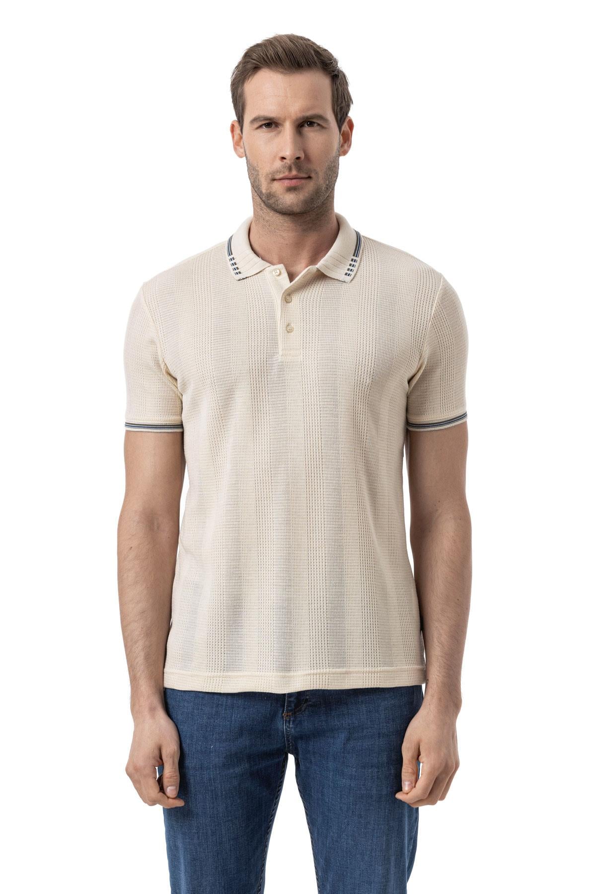 Striped Collar Waffle - Polo Shirt