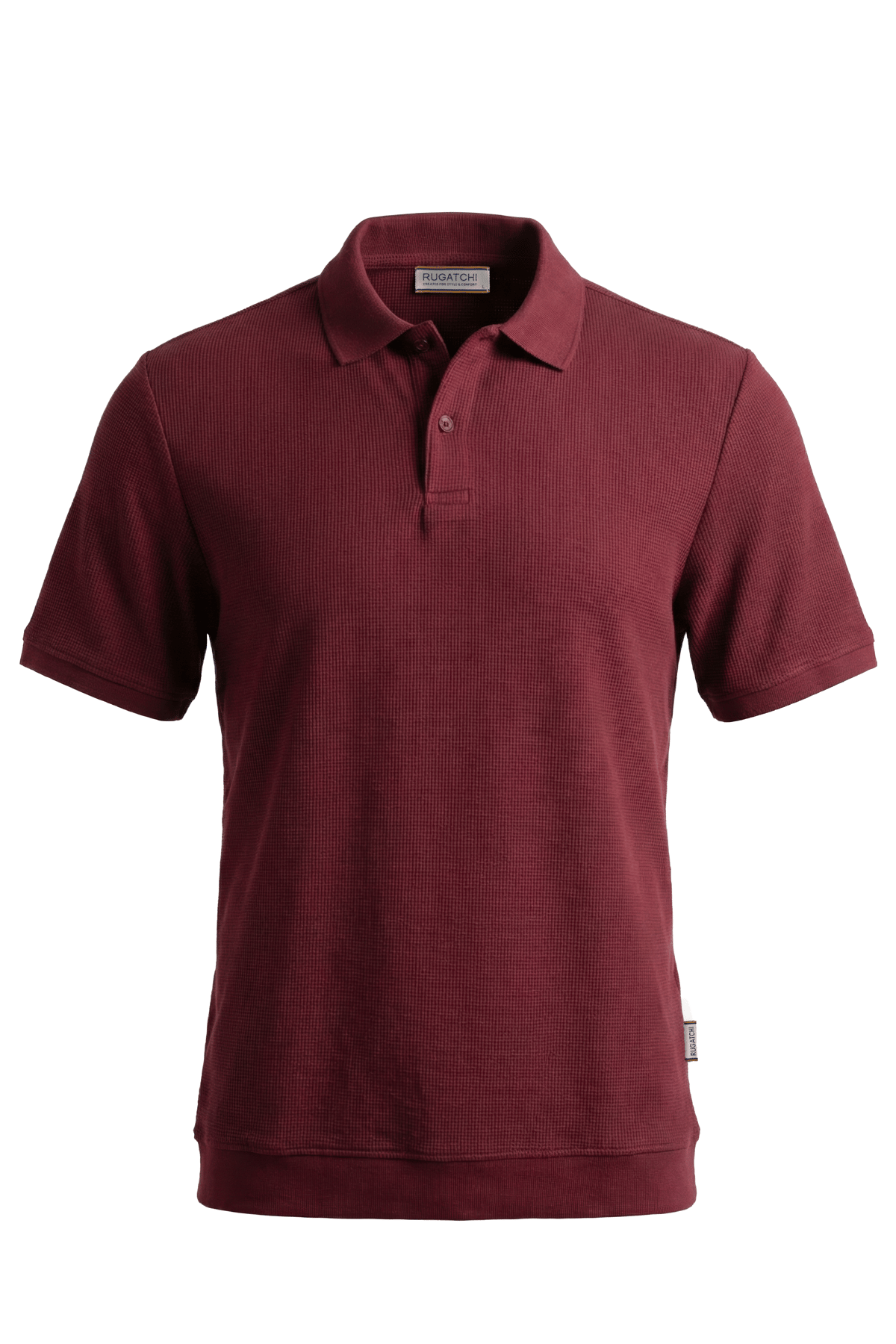Waffle Polo Shirt with Ribbed Hem