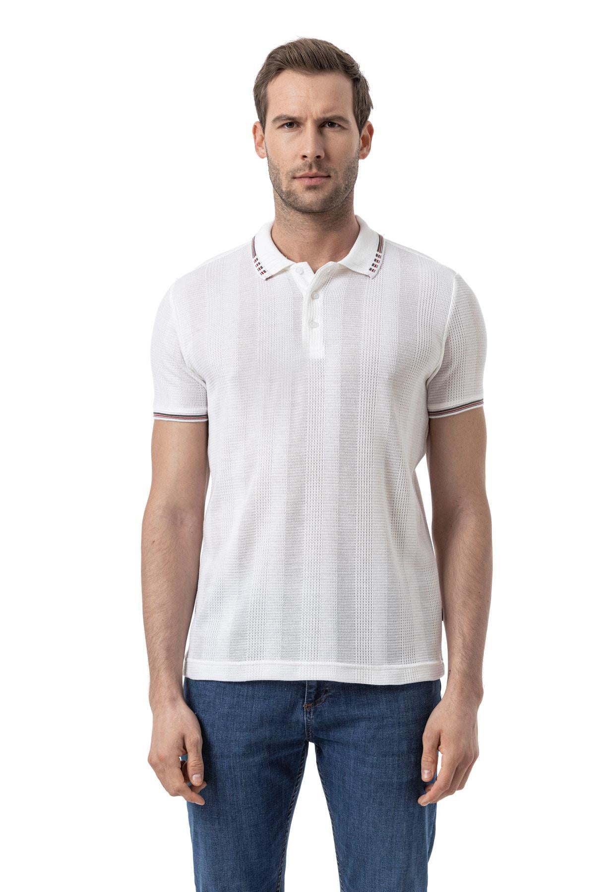Striped Collar Waffle - Polo Shirt