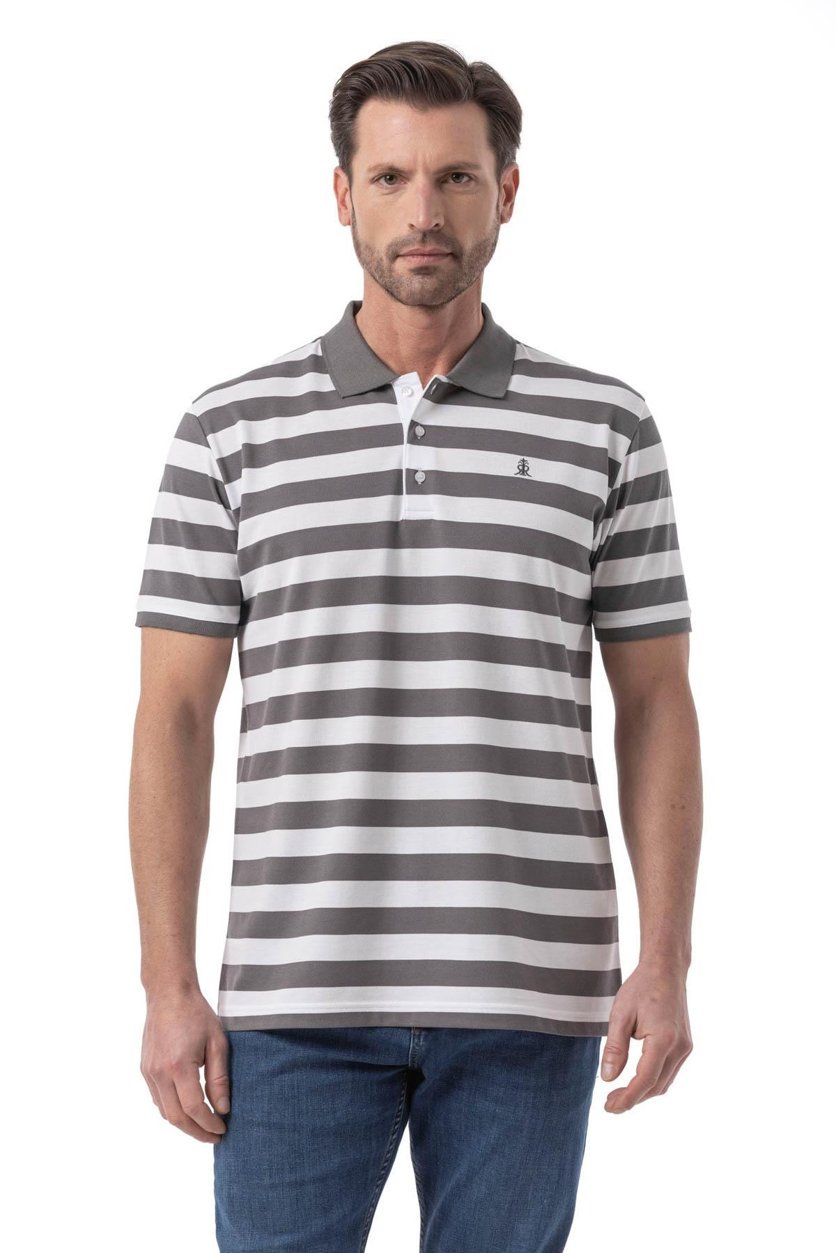 Cotton Printed Ringel Pique - Polo Shirt