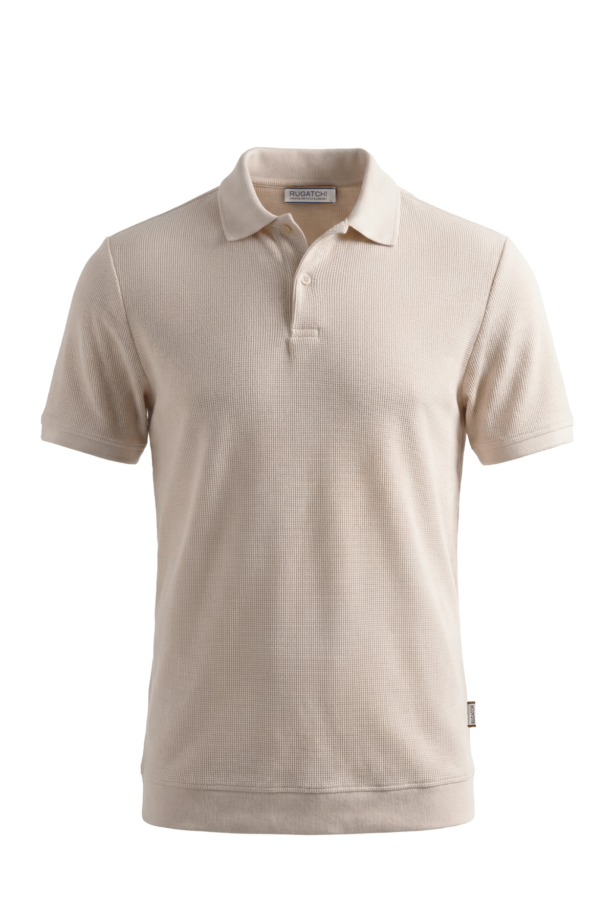 Waffle Polo Shirt with Ribbed Hem