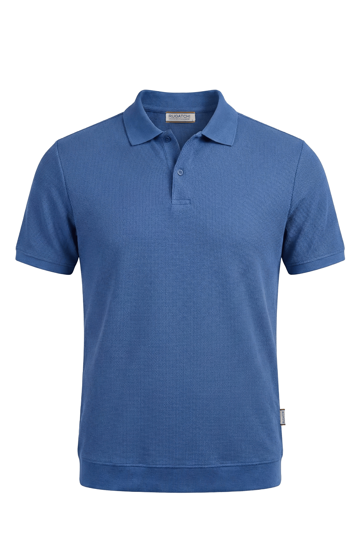 Waffle Polo Shirt with Ribbed Hem