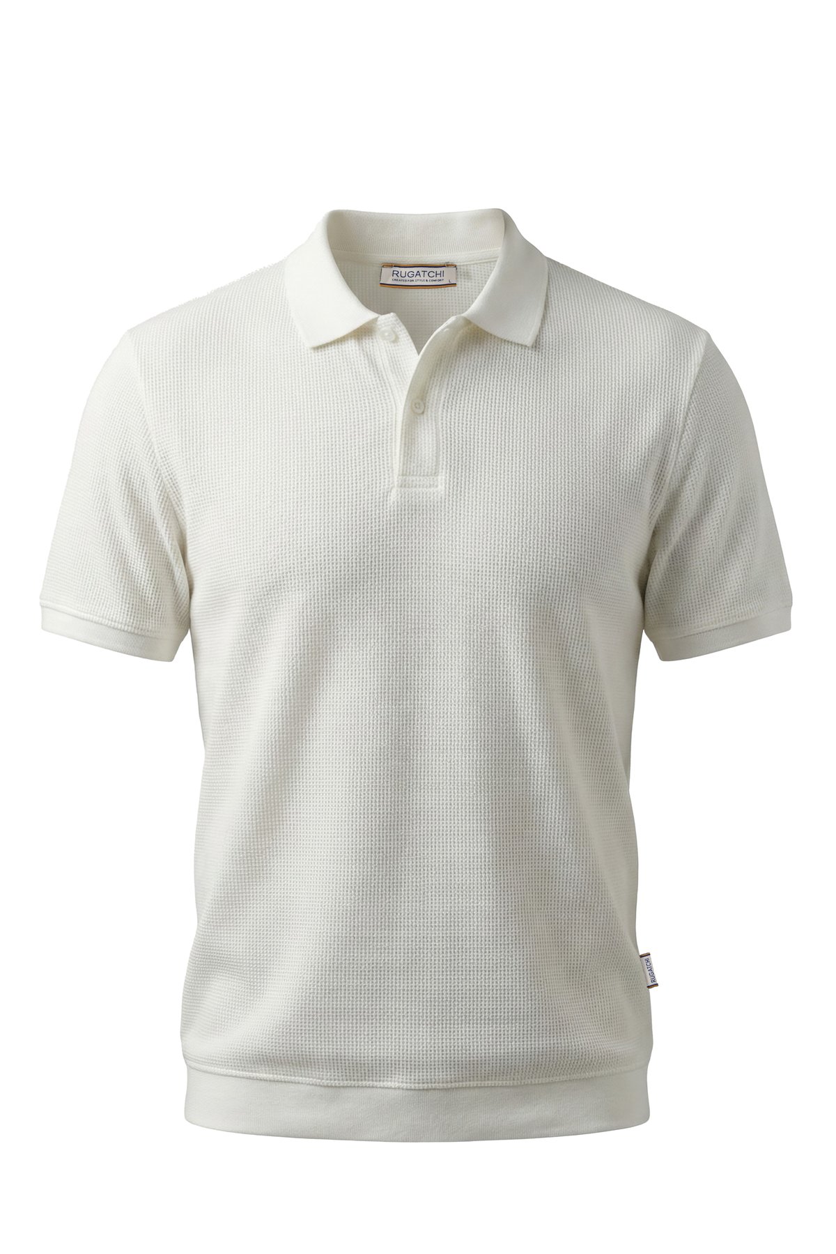 Waffle Polo Shirt with Ribbed Hem