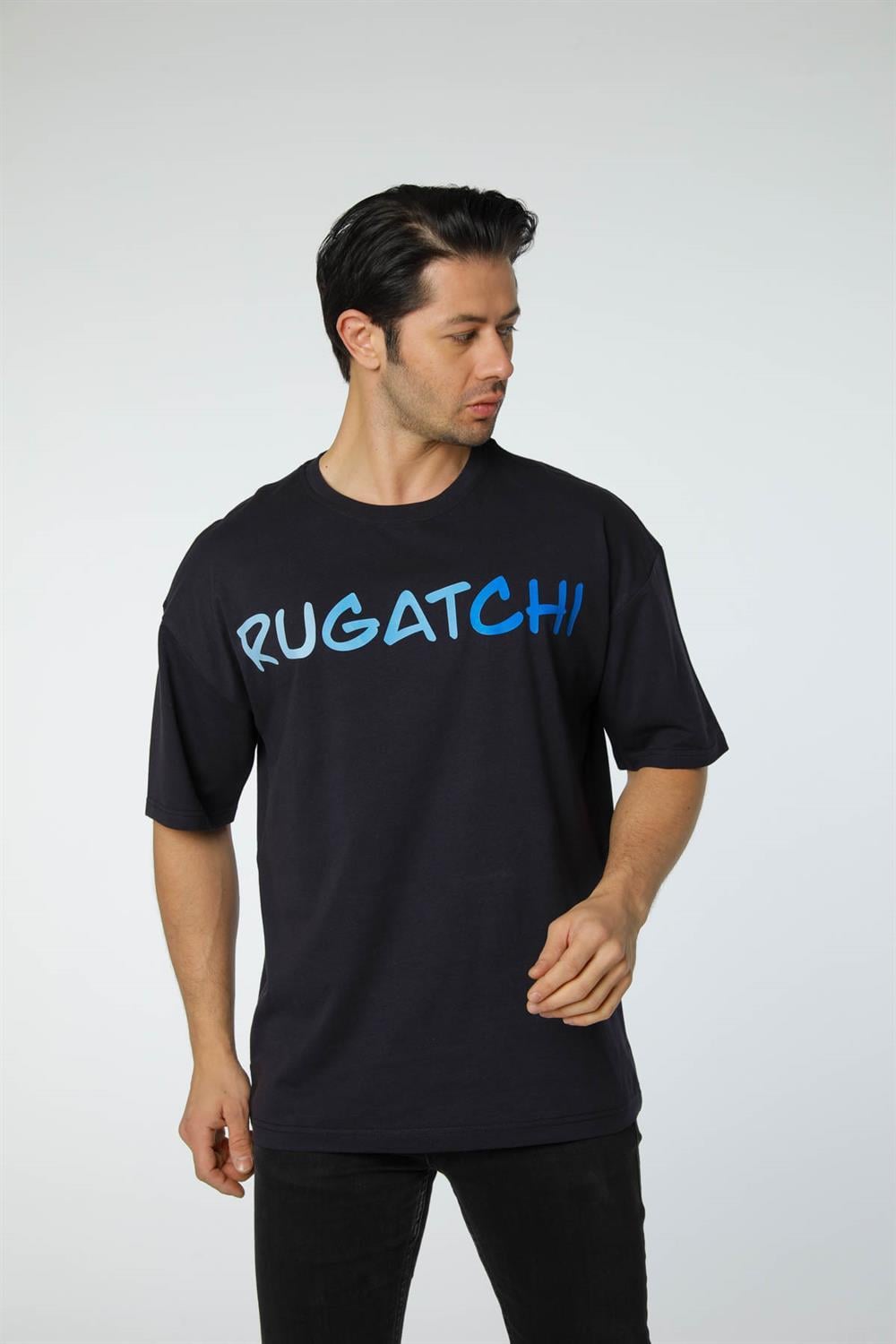 Baskılı Oversize Bisiklet Yaka T-Shirt