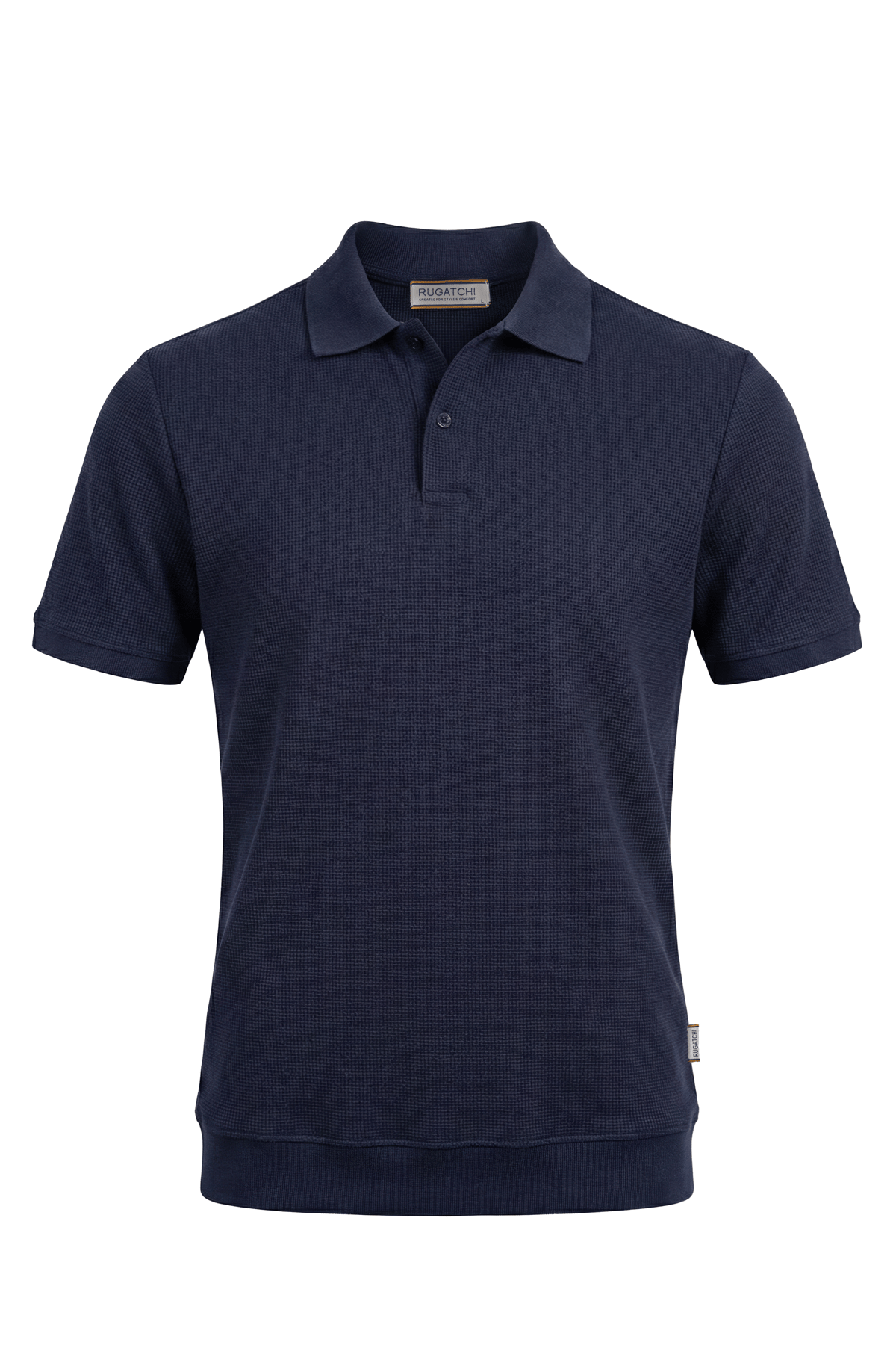 Waffle Polo Shirt with Ribbed Hem