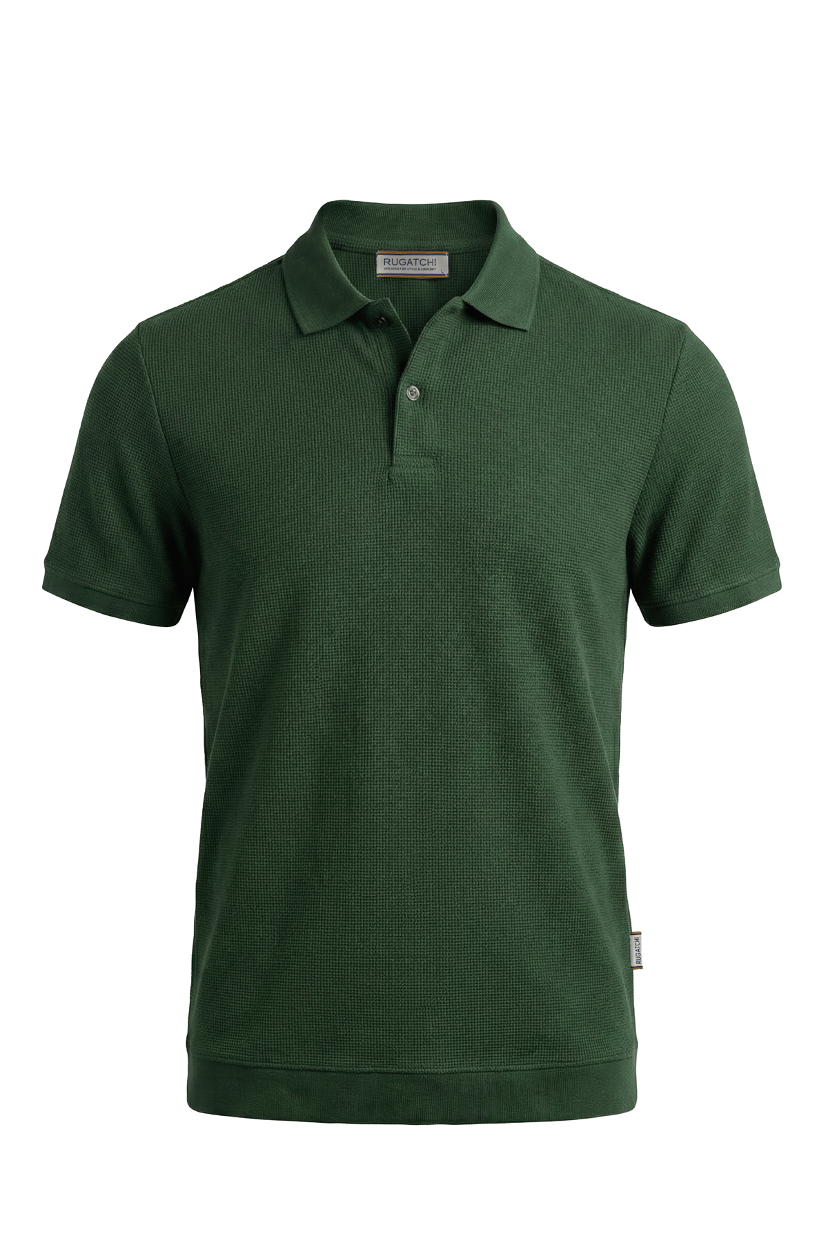 Waffle Polo Shirt with Ribbed Hem