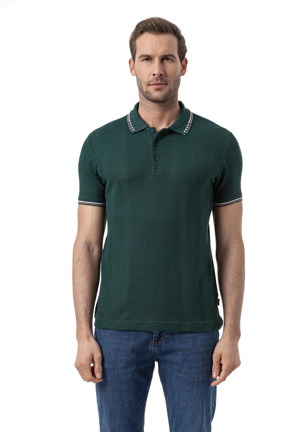 Striped Collar Waffle - Polo Shirt