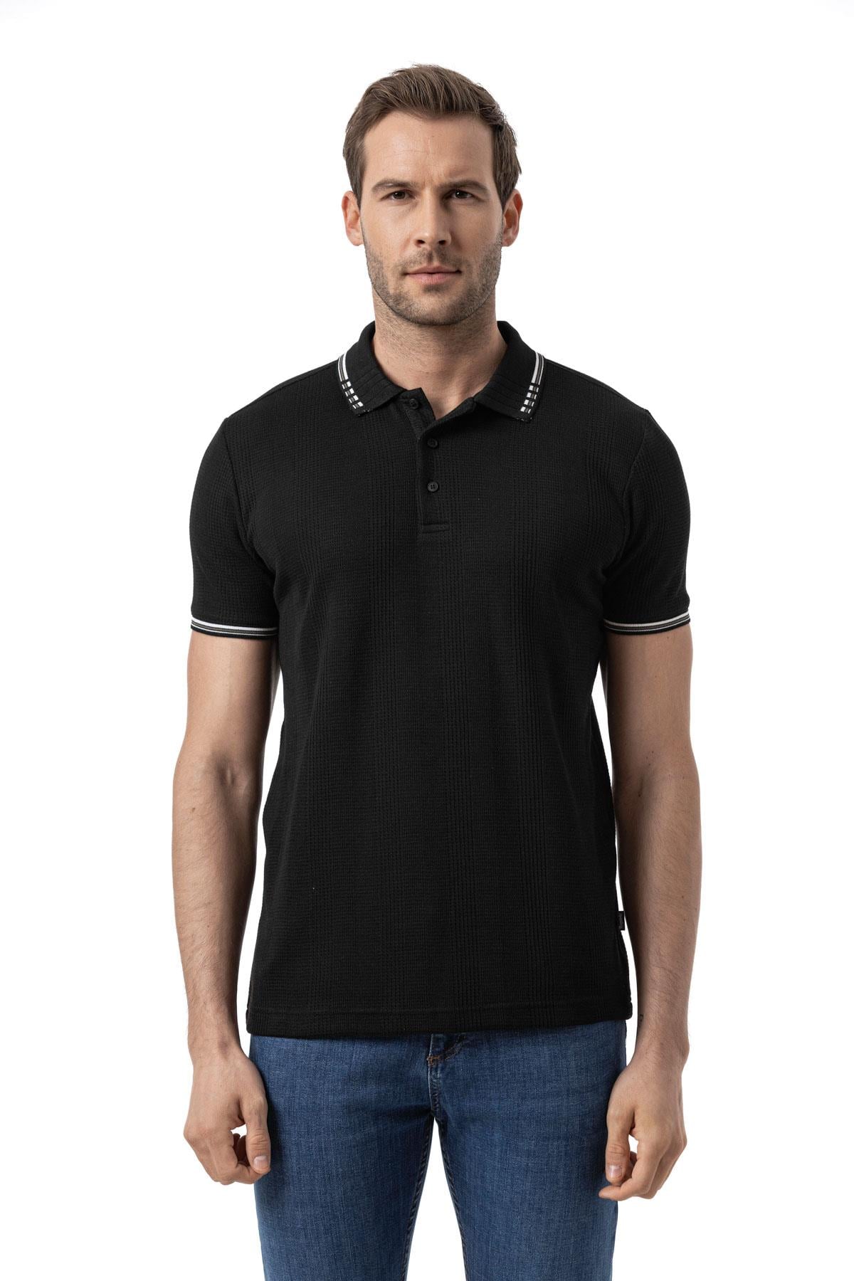 Striped Collar Waffle - Polo Shirt