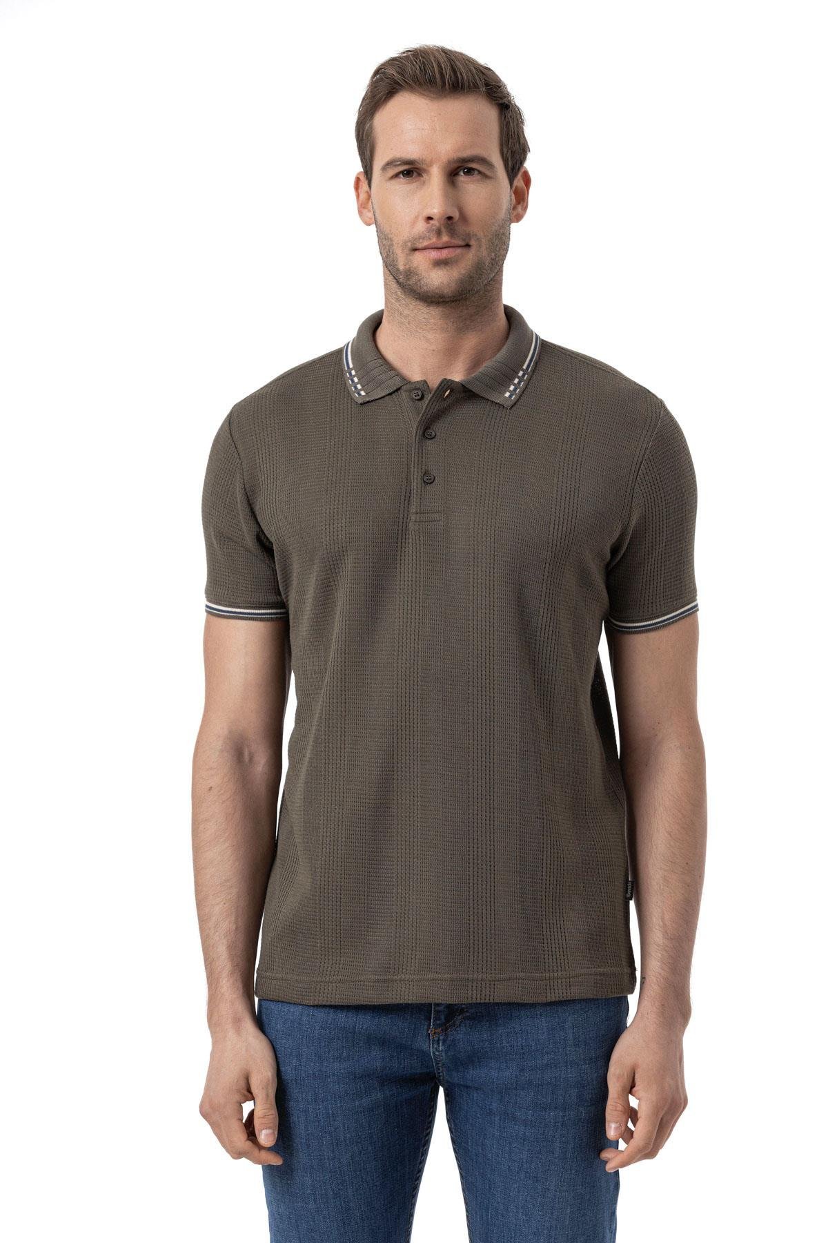Striped Collar Waffle - Polo Shirt