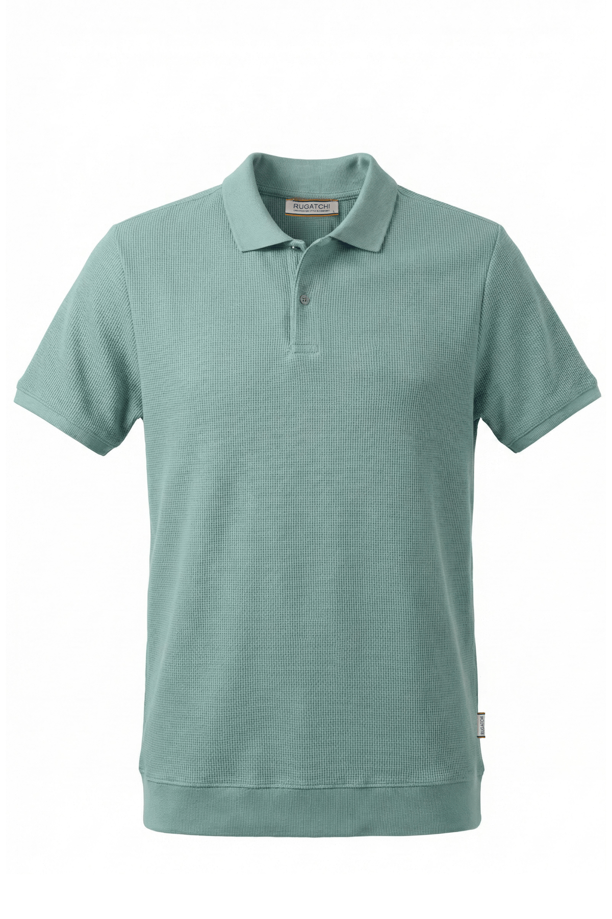 Waffle Polo Shirt with Ribbed Hem