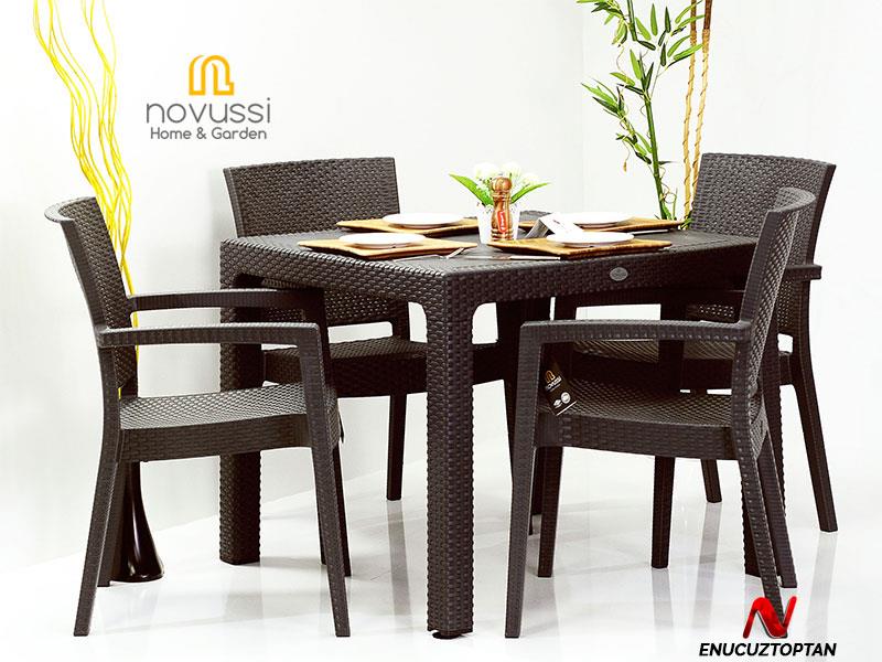 Novussi® Classi 90 Camsız Rattan Masa ve 4 Adet Paris Koltuk Seti | ID1309