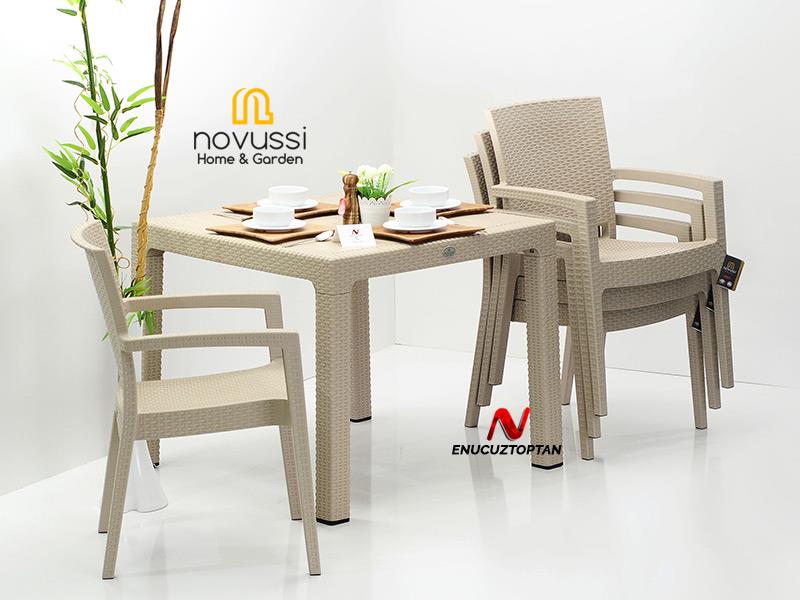 Novussi® Classi 90 Camsız Rattan Masa ve 4 Adet Paris Koltuk Seti | ID1309