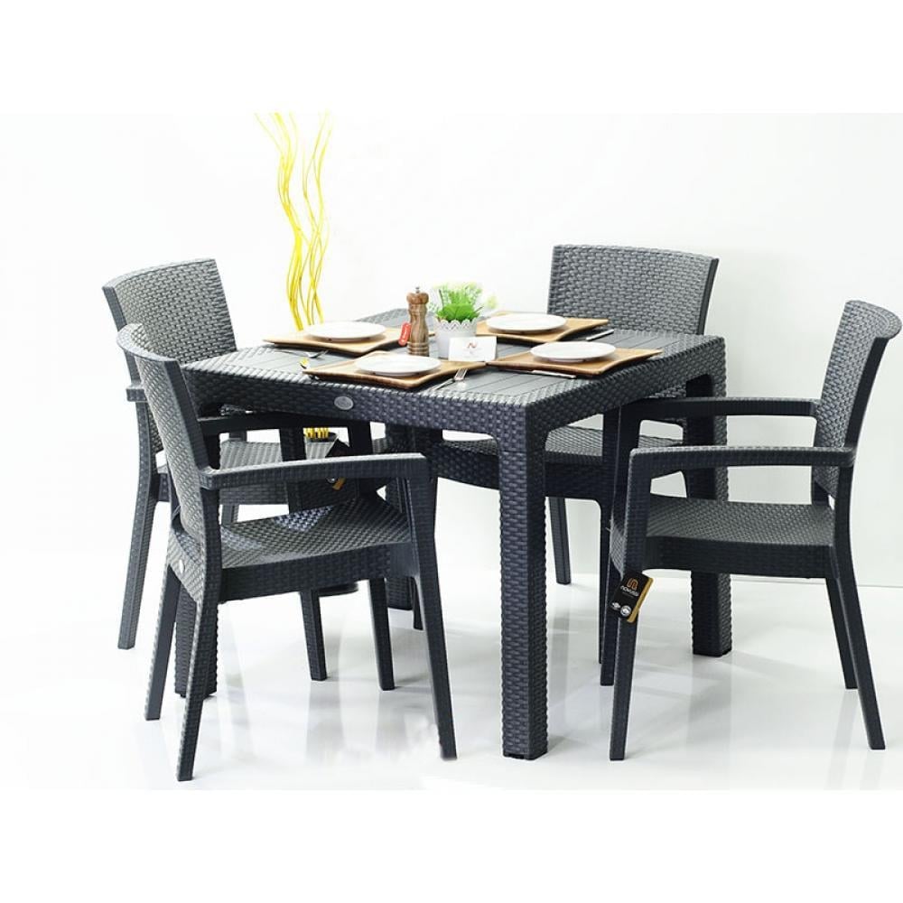 Novussi® Classi 90 Camsız Rattan Masa ve 4 Adet Paris Koltuk Seti | ID1309