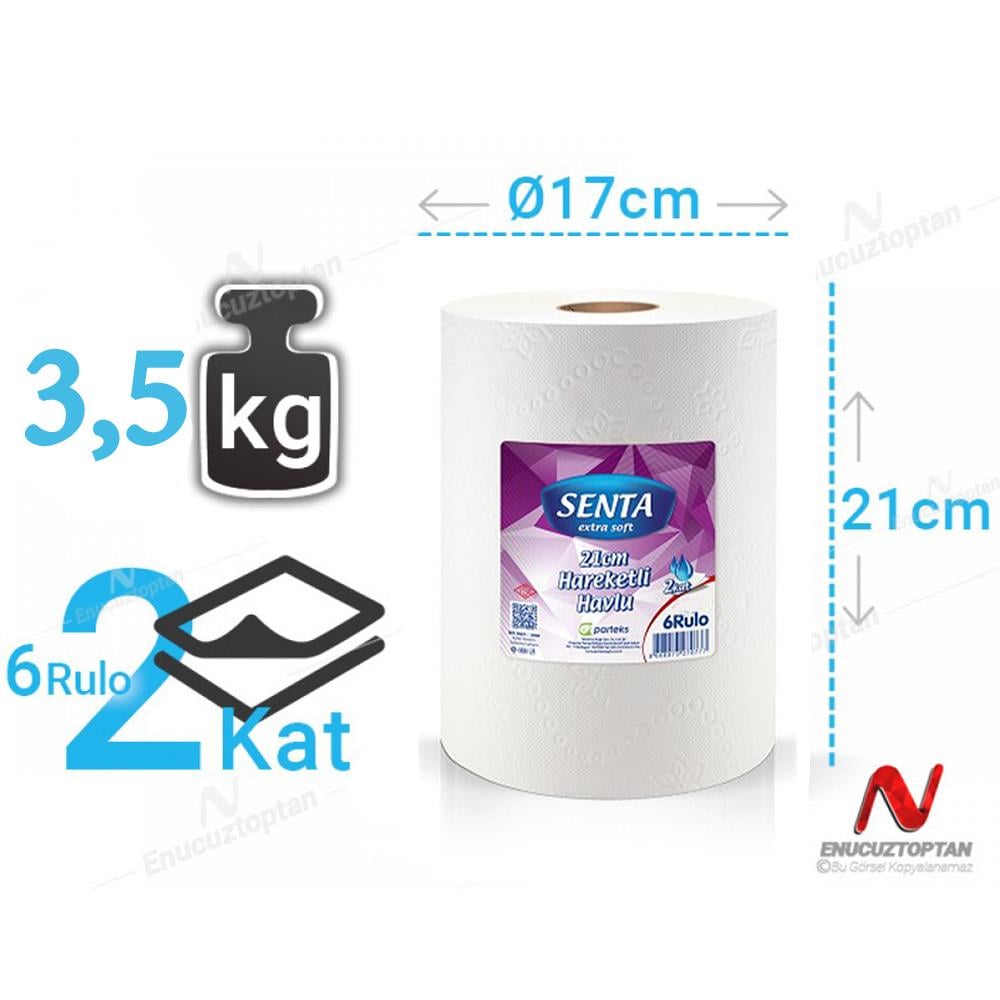 Senta 21cm Hareketli Kağıt Havlu (6 Rulo) 3,5 Kg | ID5460