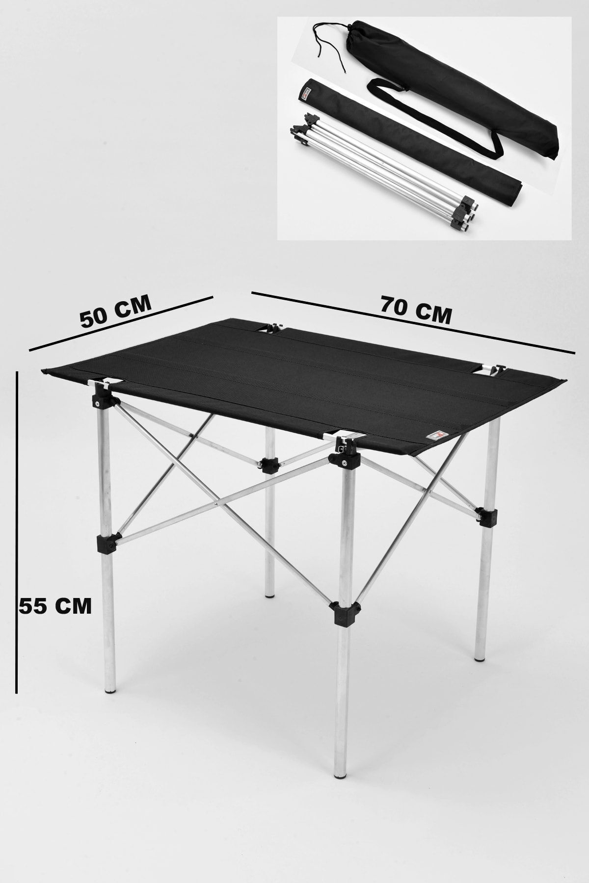 50x70 Cm Kamp Masası Katlanabilir Masa, Piknik Bahçe Balkon Plaj Masası, Taşıma Çantalı Masa-siyah