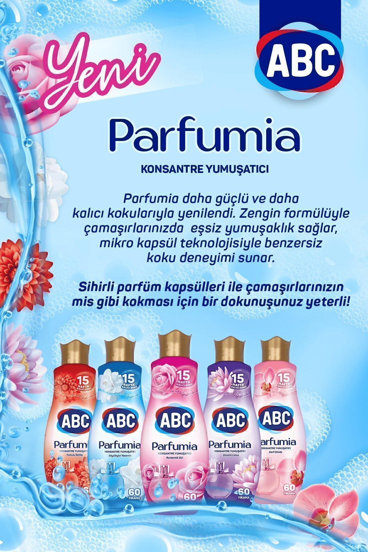 ABC Konsantre Yumuşatıcı Parfumia Büyüleyici Yasemin (Mavi) 1440ml x3 Adet