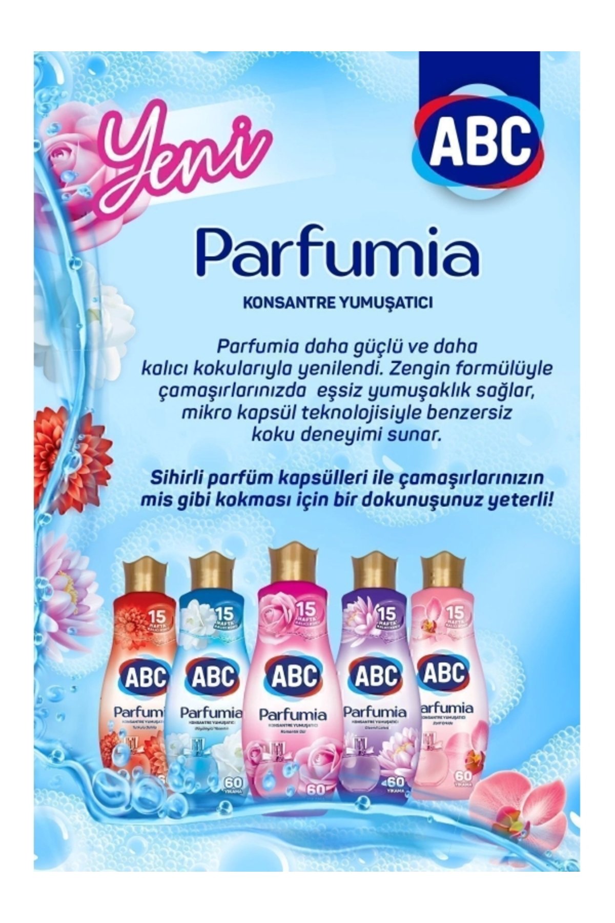 ABC Parfumia Büyüleyici Yasemin Konsantre Yumuşatıcı (Mavi) 1440 ml x4 Adet