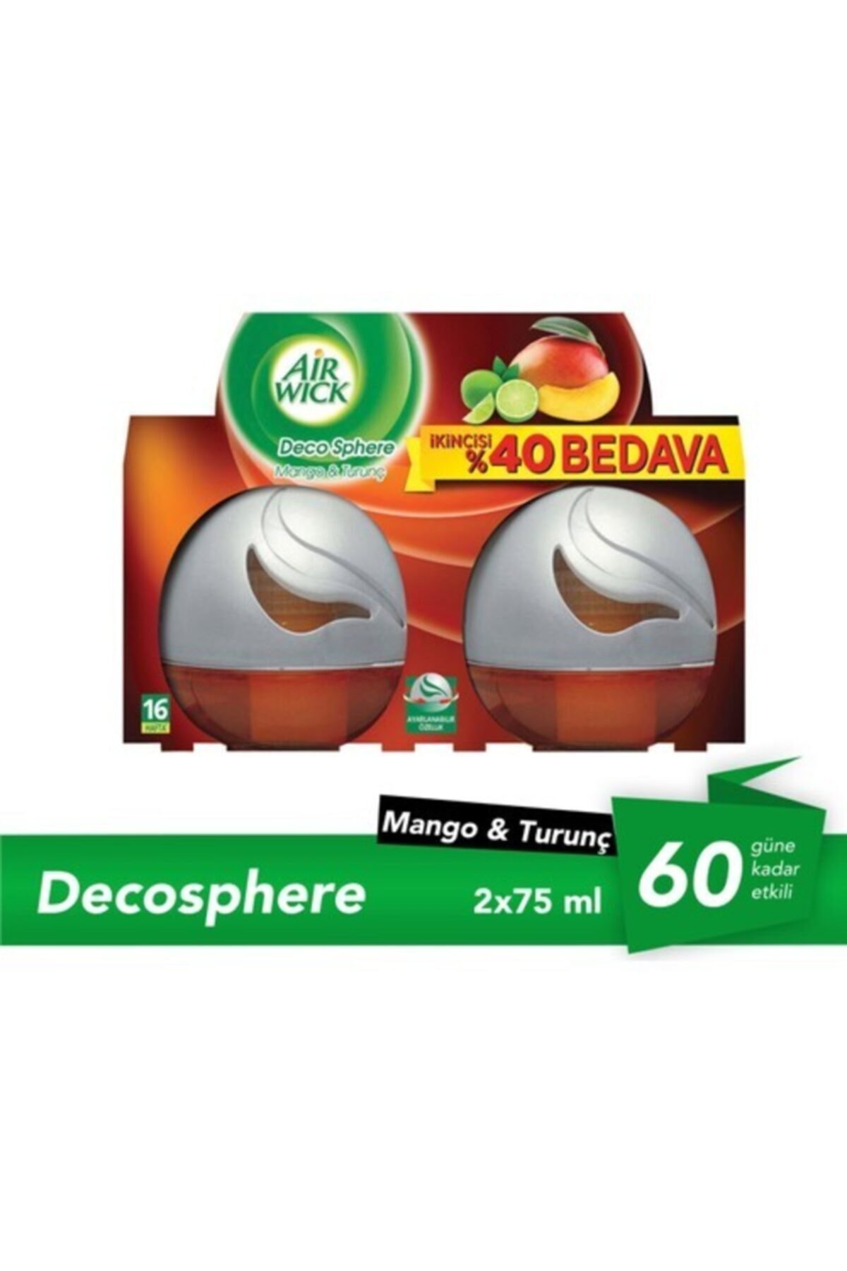 Air Wick Decosphere Hava Tazeleyeci Oda Kokusu Greyfurt Ve Portakal Çiçeği 75 ml x2adet