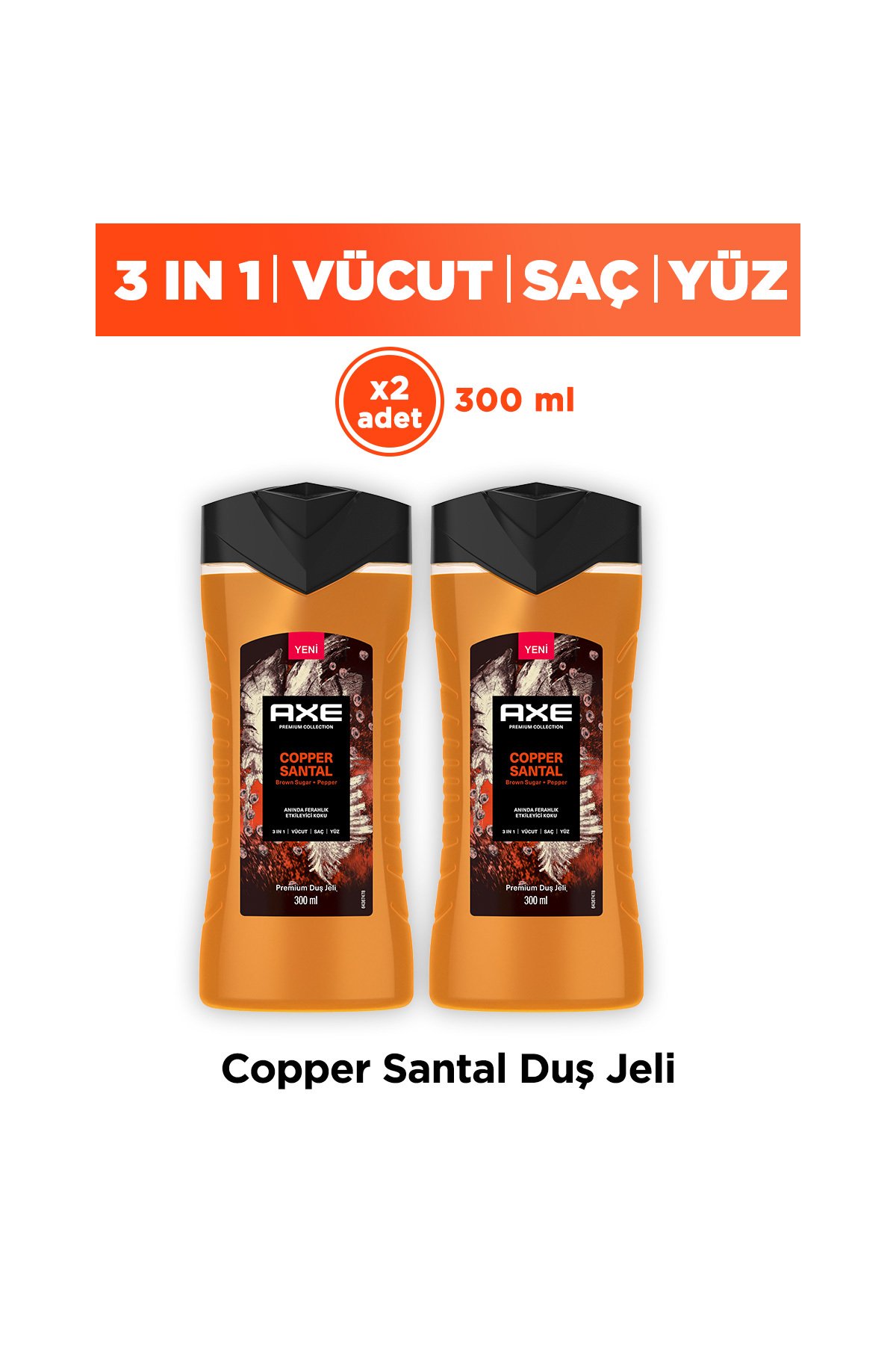 Axe Premium Collection Duş Jeli Copper Santal 3 In 1 Vücut Saç Yüz 300 ml X2