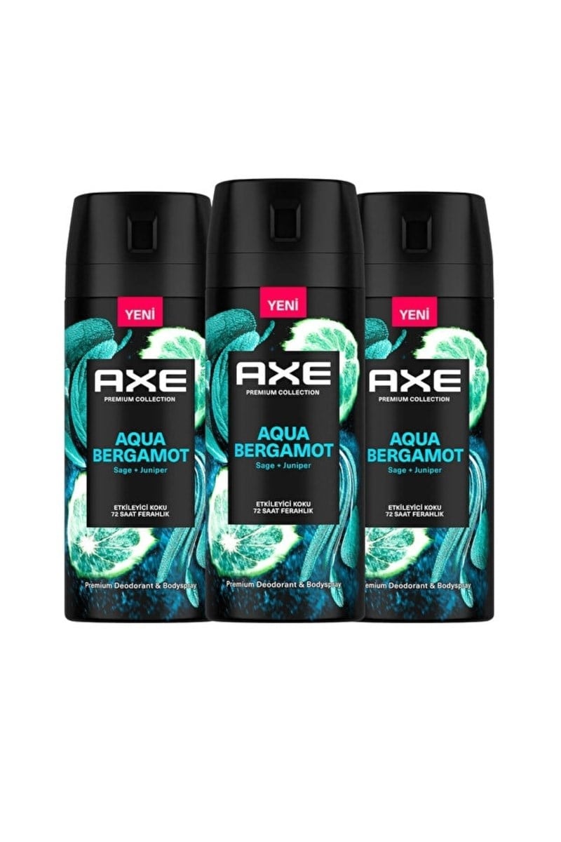 AXE PREMIUM COLLECTION ERKEK SPREY DEODORANT Aqua Bergamot 72 Saat Ferahlık 150 ml X3