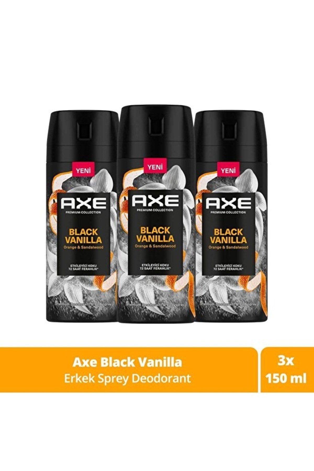 Axe Premium Collection Erkek Sprey Deodorant Black Vanilla 150 ml x3
