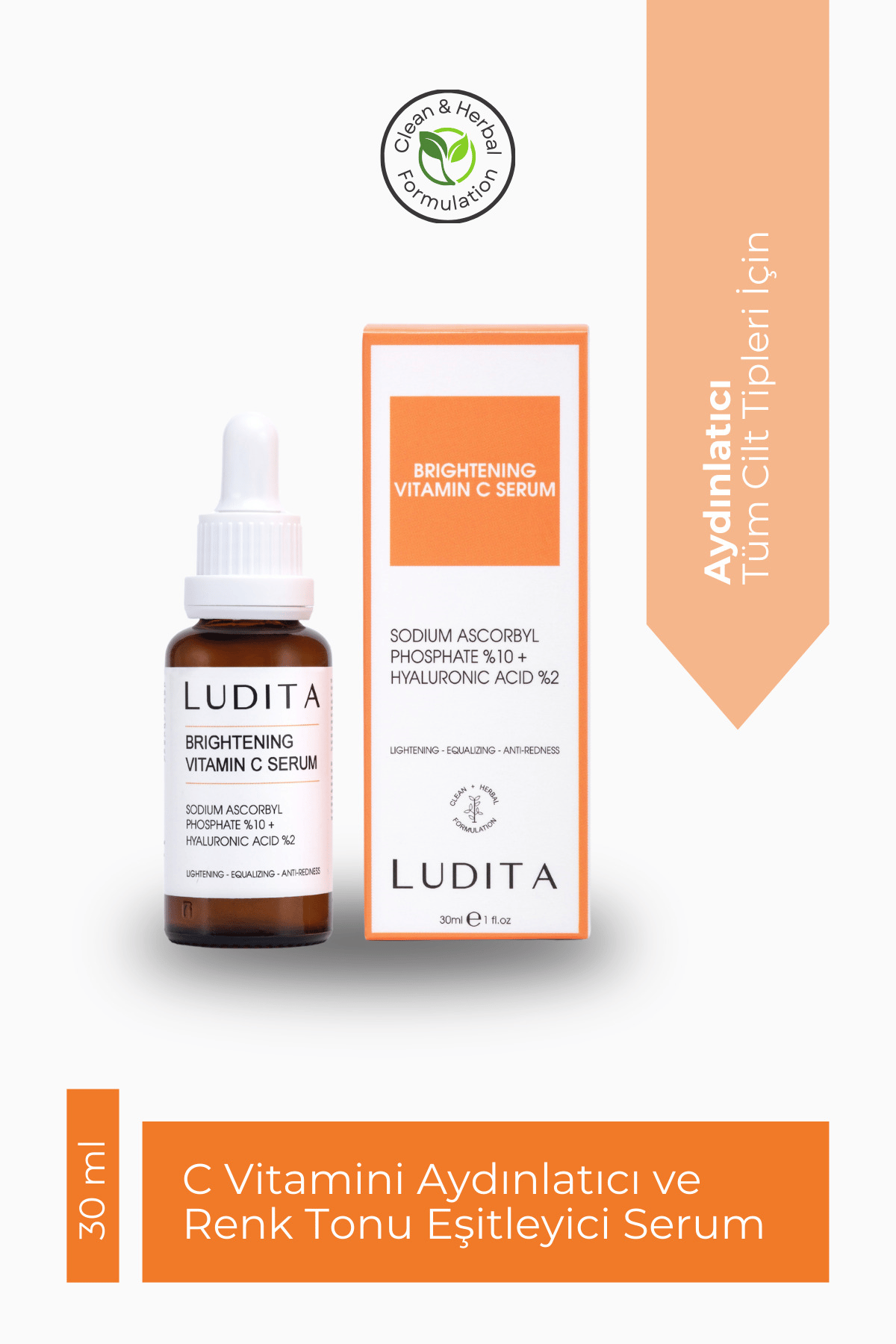 Aydınlatıcı, Renk Tonu Eşitleyici C Vitamini Serumu (vitamin C 10% + Hyaluronic Acid 2%)