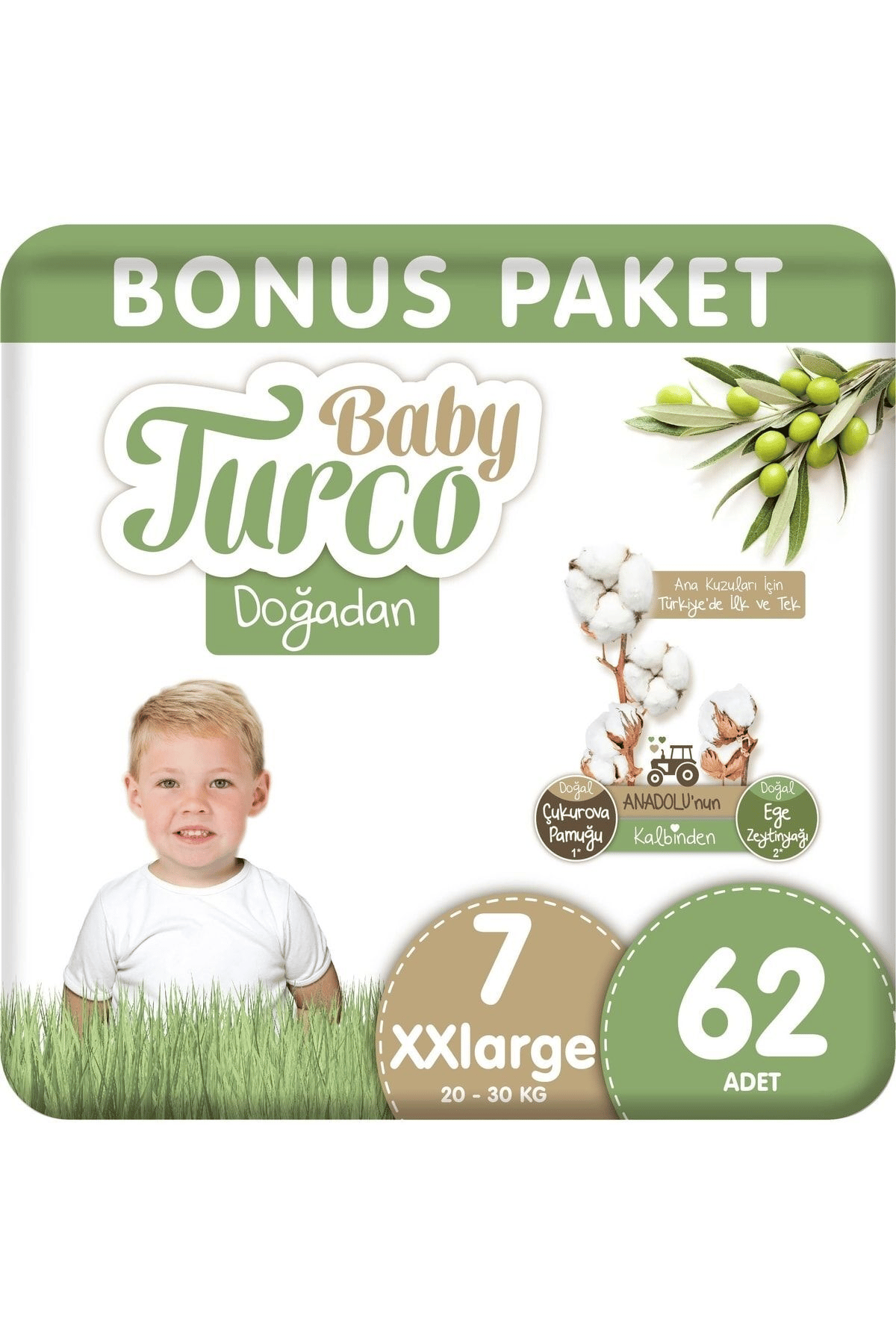 Baby Turco Doğadan Bonus XXL 7 Numara  (15 kg ve üzeri) Bebek Bezi 62 Adet Baby Turco Doğadan Bonus XXL 7 Numara Bebek Bezi,