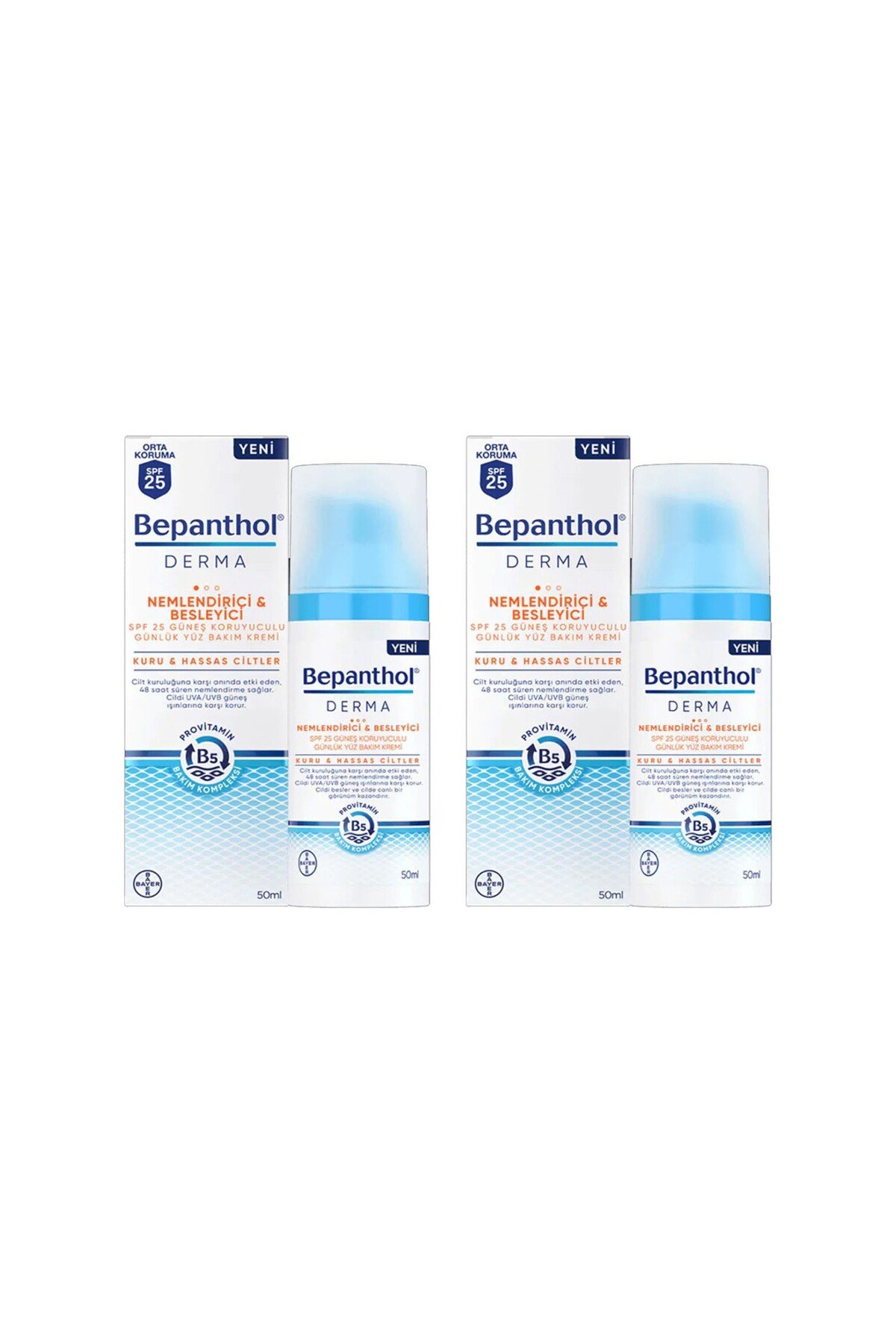 Bepanthol Derma Nemlendirici & Besleyici Spf 25 Günlük Yüz Kremi 50ml 2 Adet