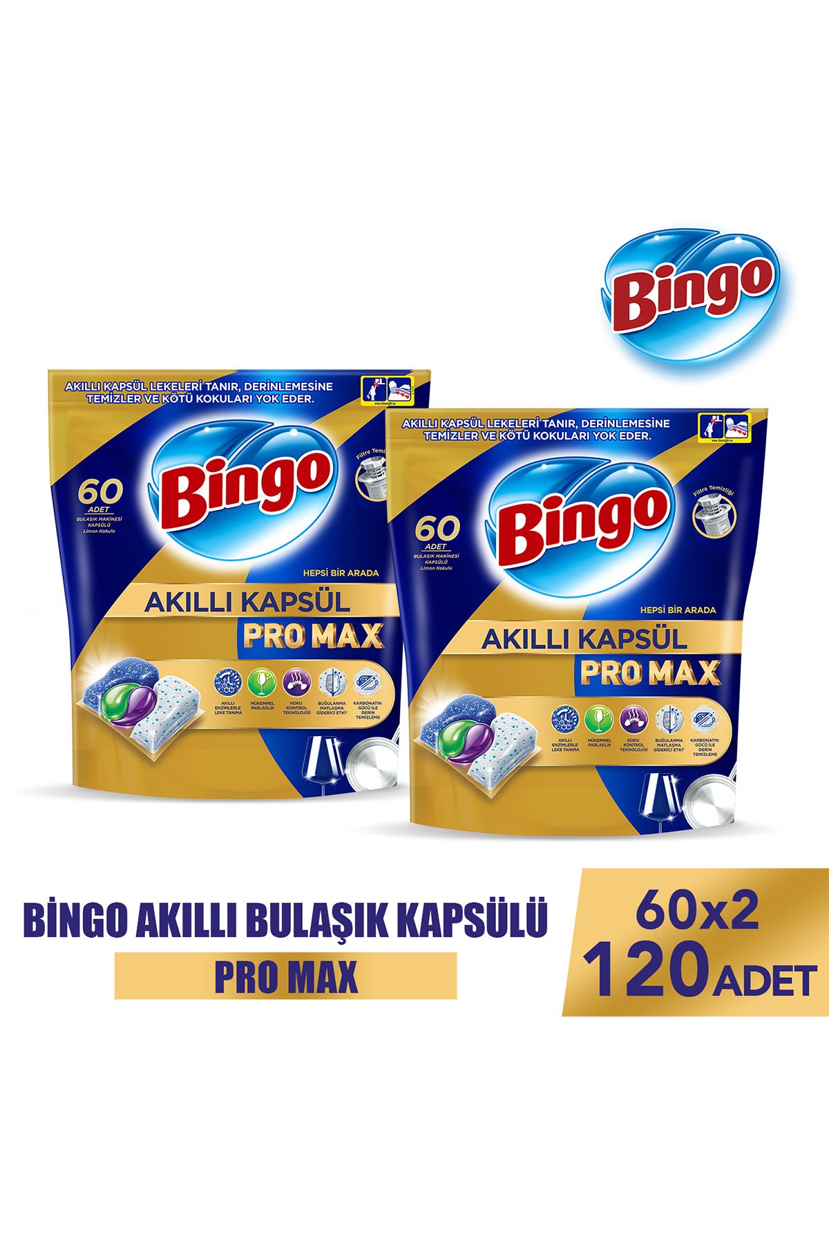 Bingo Akıllı Kapsül Pro Max Bulaşık Makinesi Deterjanı Tableti 40'lı x 3 adet