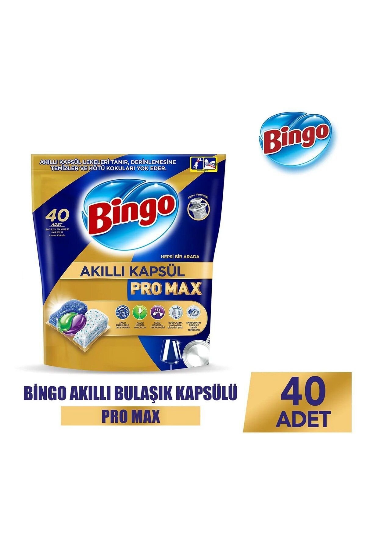Bingo Akıllı Kapsül Pro Max Bulaşık Makinesi Deterjanı Tableti  40'lı x 2 adet