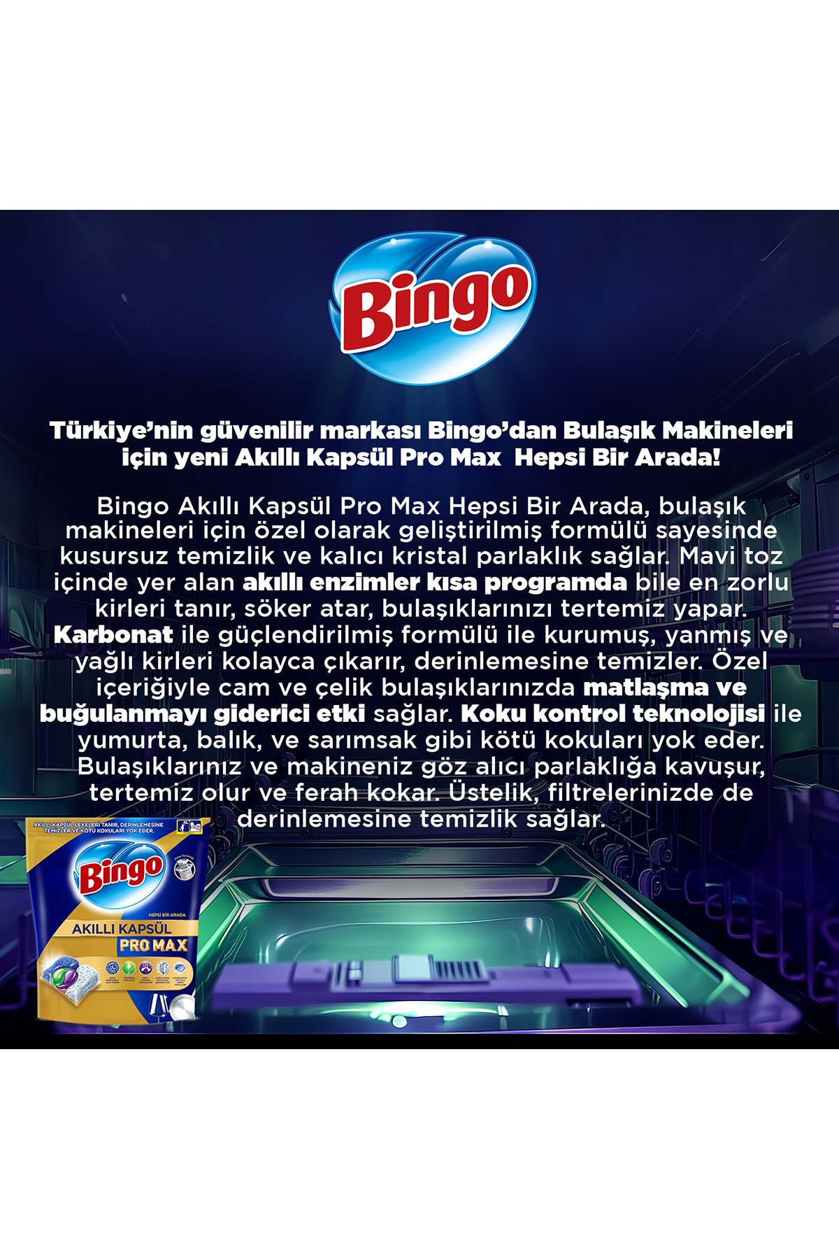 Bingo Akıllı Kapsül Pro Max Bulaşık Makinesi Deterjanı Tableti 40'lı x 3 adet