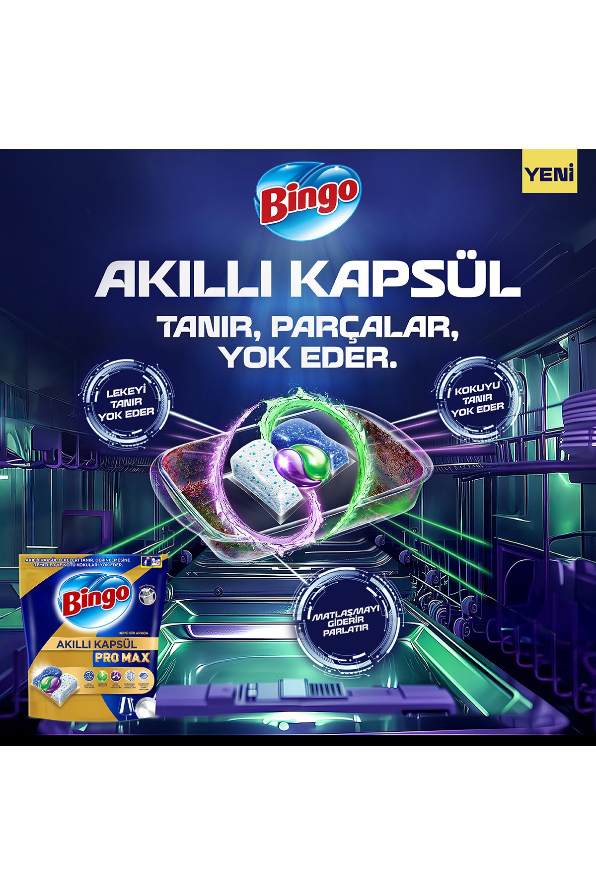 Bingo Akıllı Kapsül Pro Max Bulaşık Makinesi Deterjanı Tableti 40'lı x 3 adet