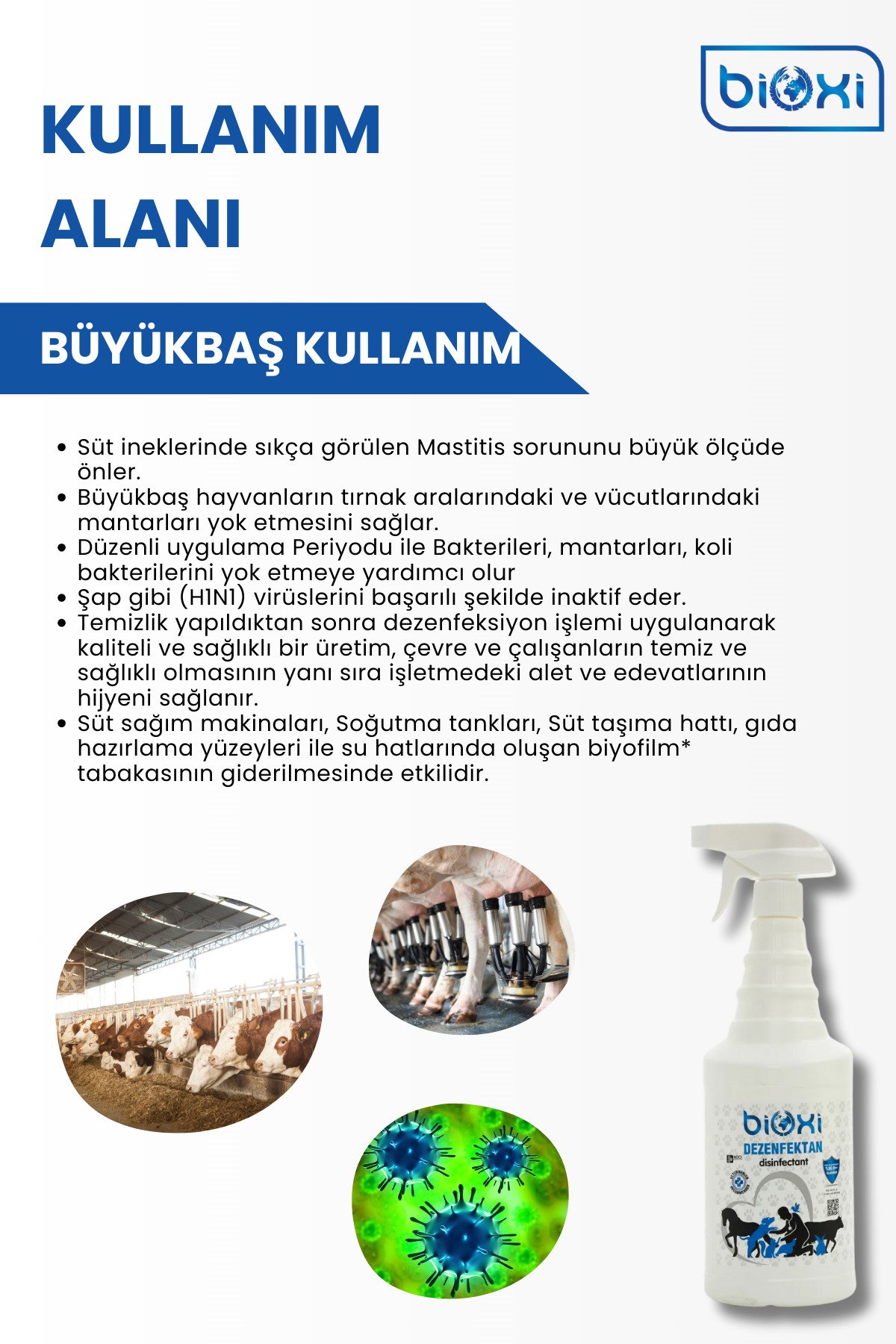 Bioxi Hipokloröz Asit (HOCL) Bazlı Etkili Temizlik, Veteriner Ve Hayvancılık Dezenfektan 1 Lt