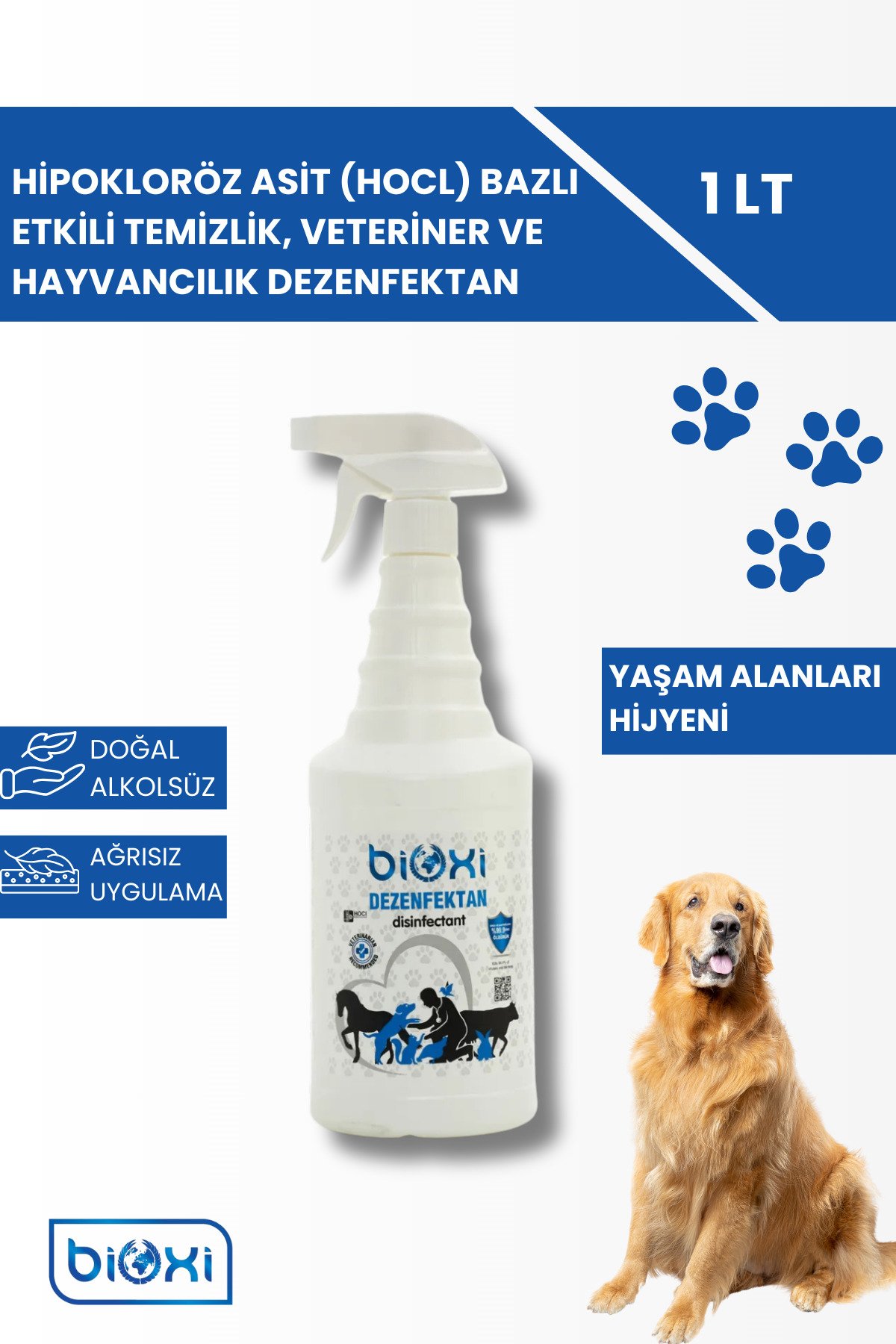 Bioxi Hipokloröz Asit (HOCL) Bazlı Etkili Temizlik, Veteriner Ve Hayvancılık Dezenfektan 1 Lt