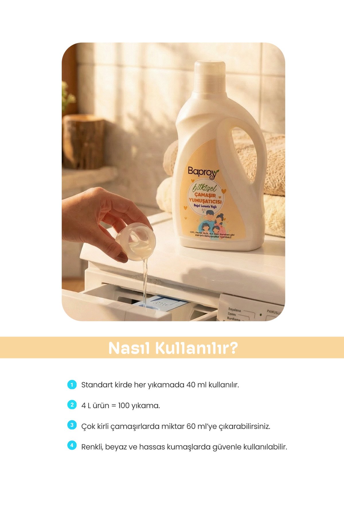 Bitkisel Çamaşır Yumuşatıcısı 1 l Doğal Lavanta Yağlı 25 Yıkama