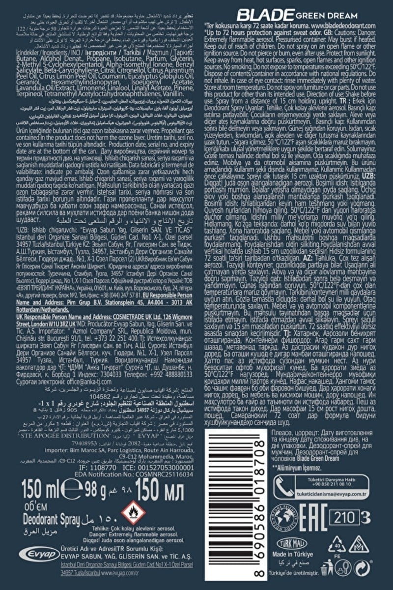 Blade Erkek Deodorant 4'lü Set Cool 1x Mountain 1x Self Confidence 1x Green Dream 1x 