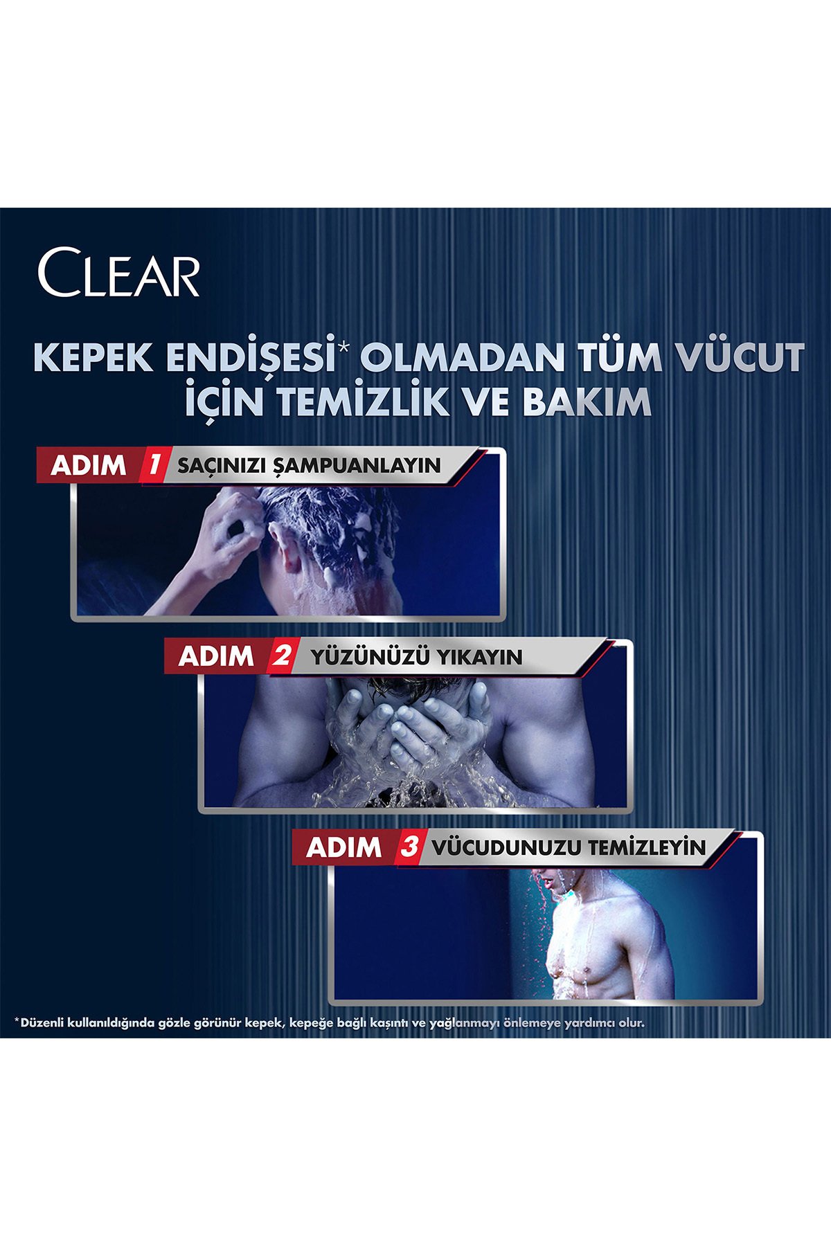 Clear Men 3 In 1 Şampuan & Duş Jeli Arındırıcı Kömür Saç Yüz Vücut Için 350 ml X3
