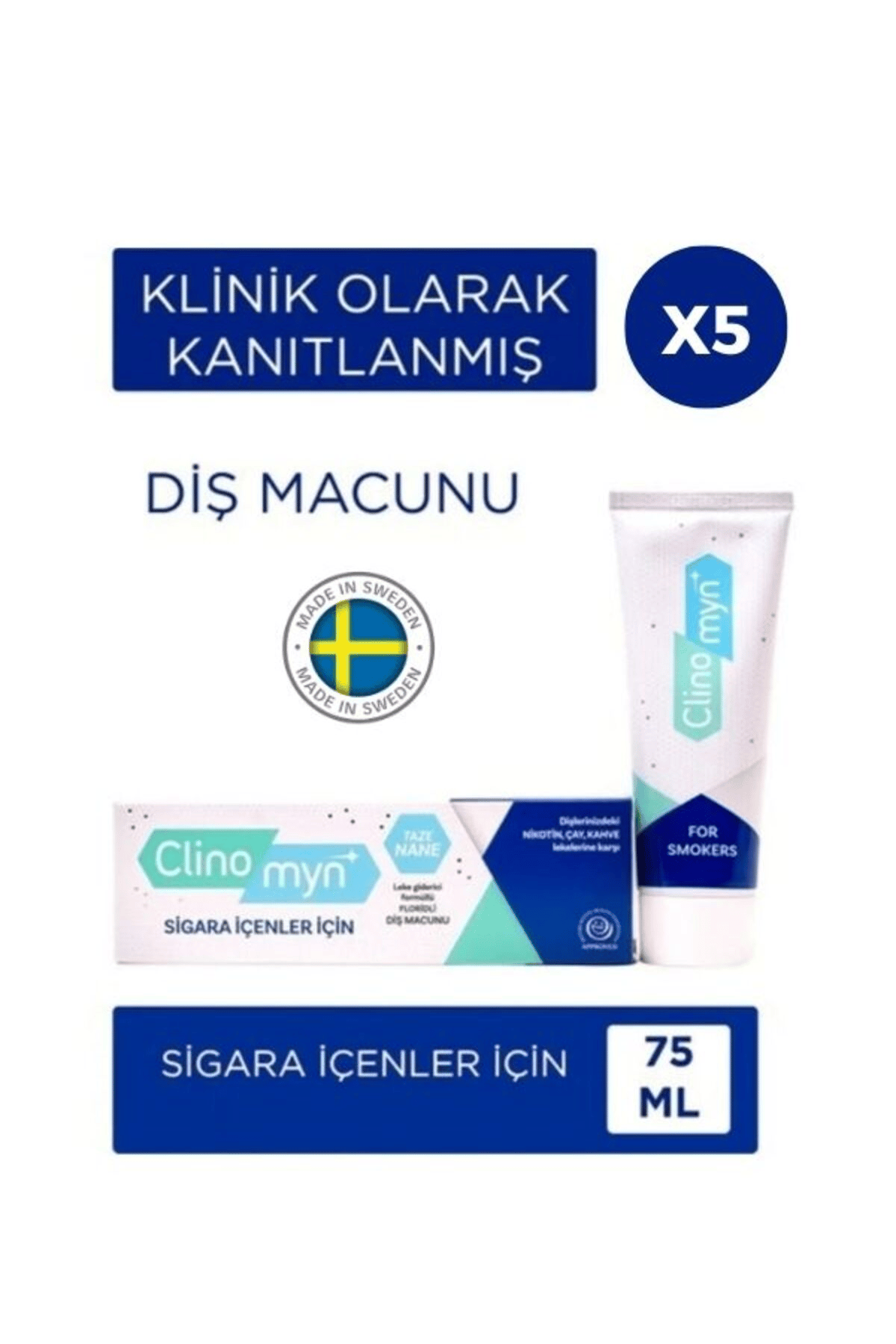 Clinomyn Sigara Içenler Için Smokers Diş Beyazlatan Leke Giderici Diş Macunu 75 ml x 5 adet