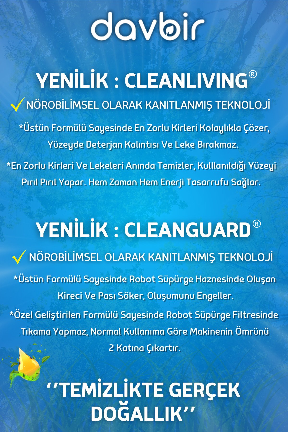 Davbir Beyaz Sabun Kokulu Robot Süpürge Deterjanı, Sprey Mop Deterjanı, Konsantre Yüzey Temizleyici 550ml