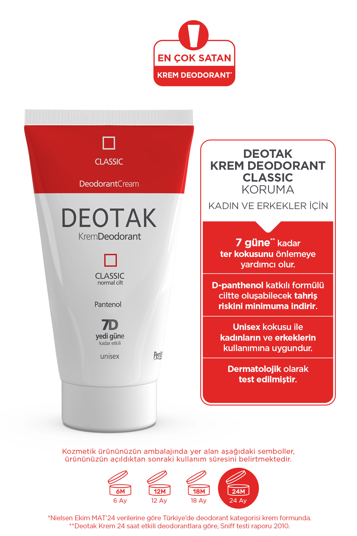 Deotak Classic Koruma 7 Güne Kadar Etkili Krem Deodorant 35 ml x 4 Adet